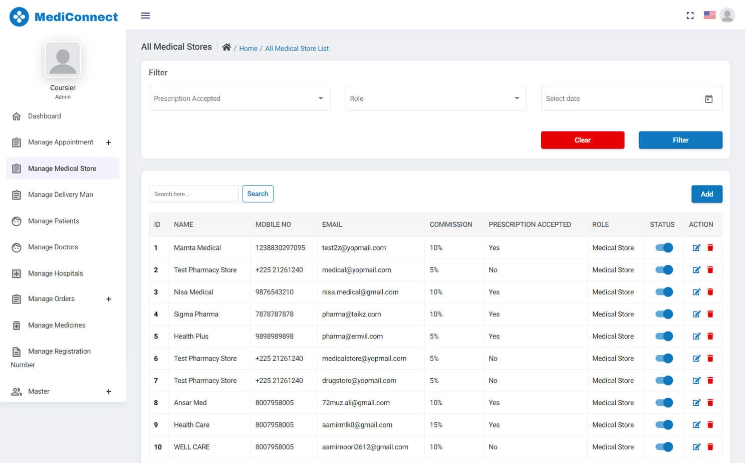 Doctor Appointment and Online Pharmacy admin — Manage Medical Store