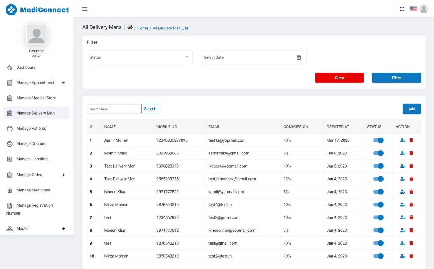 Doctor Appointment and Online Pharmacy admin — Manage Delivery Man