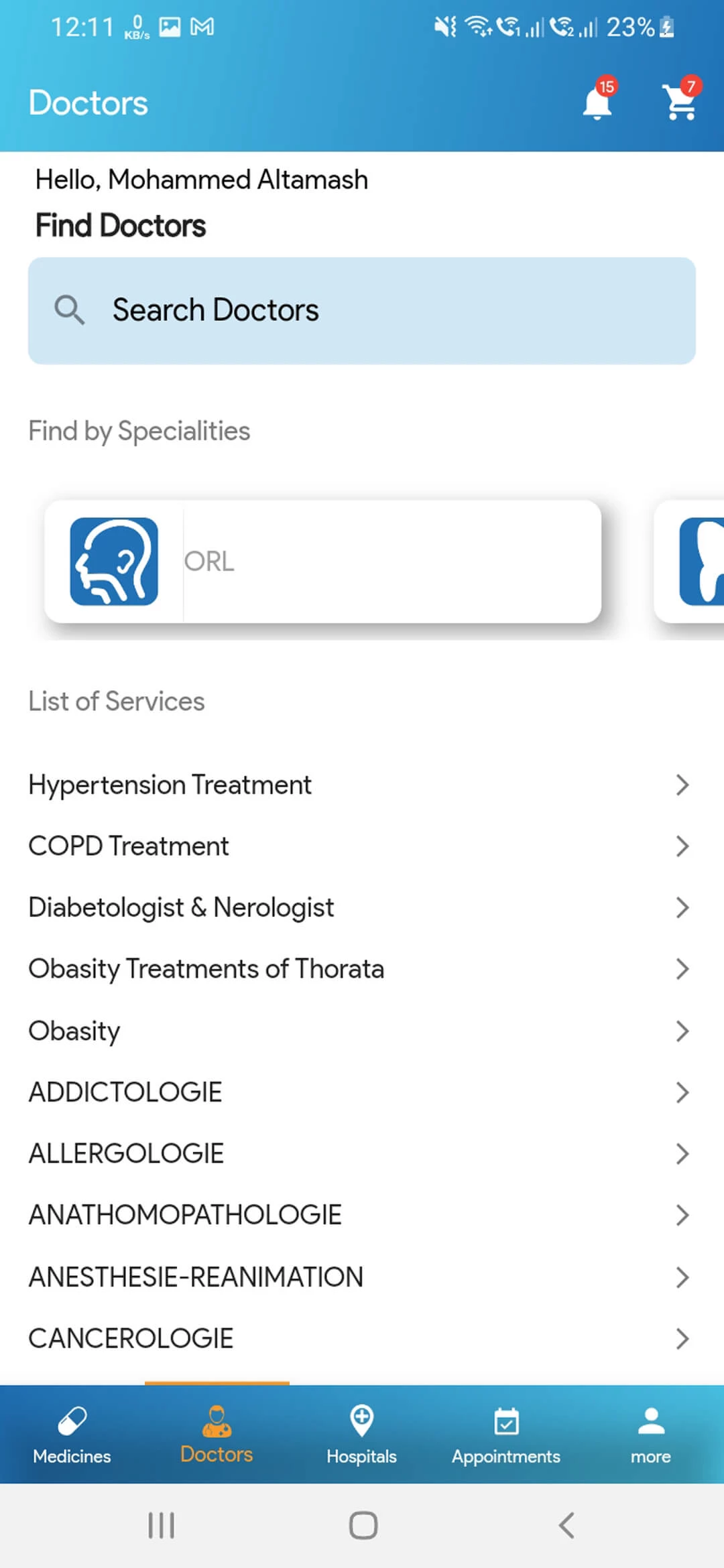 Doctor Appointment and Online Pharmacy user — Search Doctor