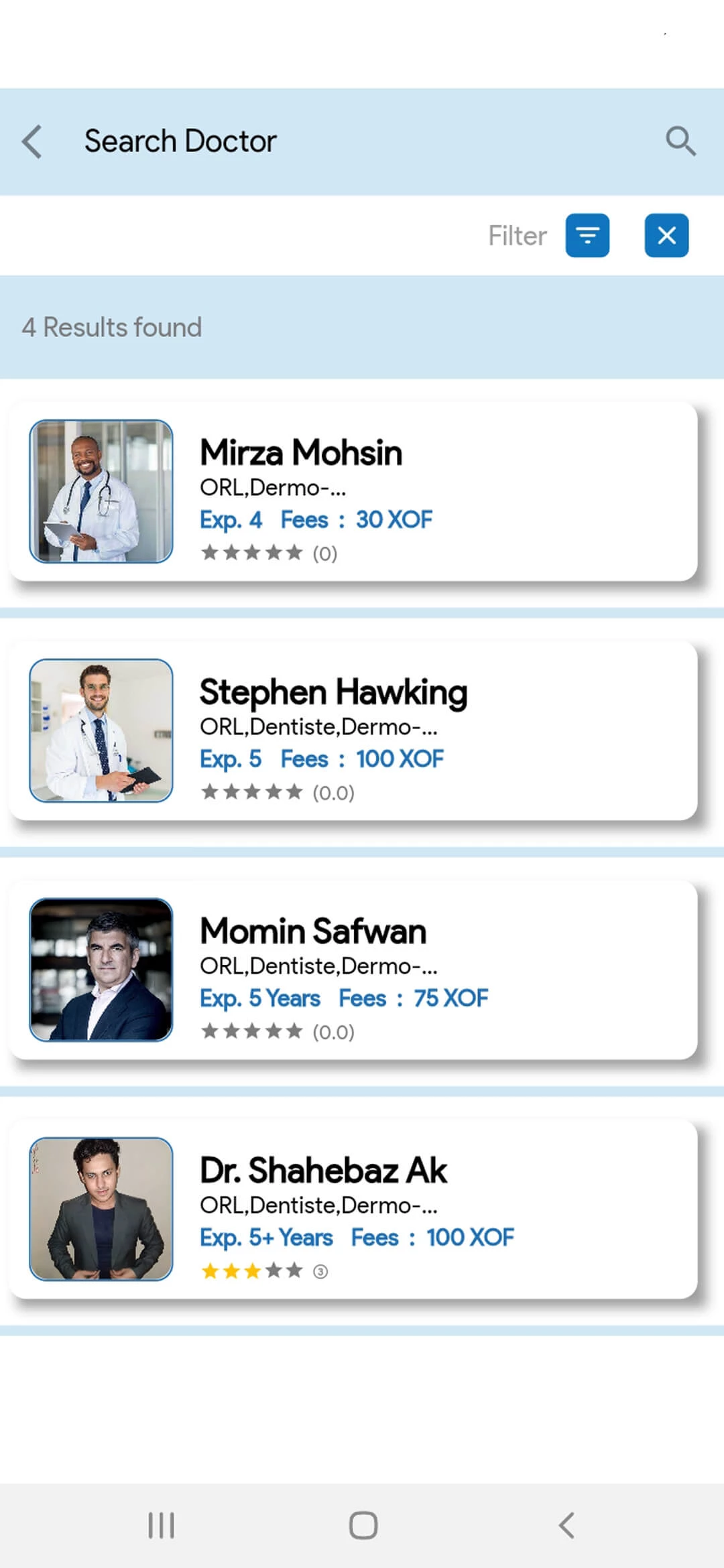 Doctor Appointment and Online Pharmacy user — Search Doctor Result