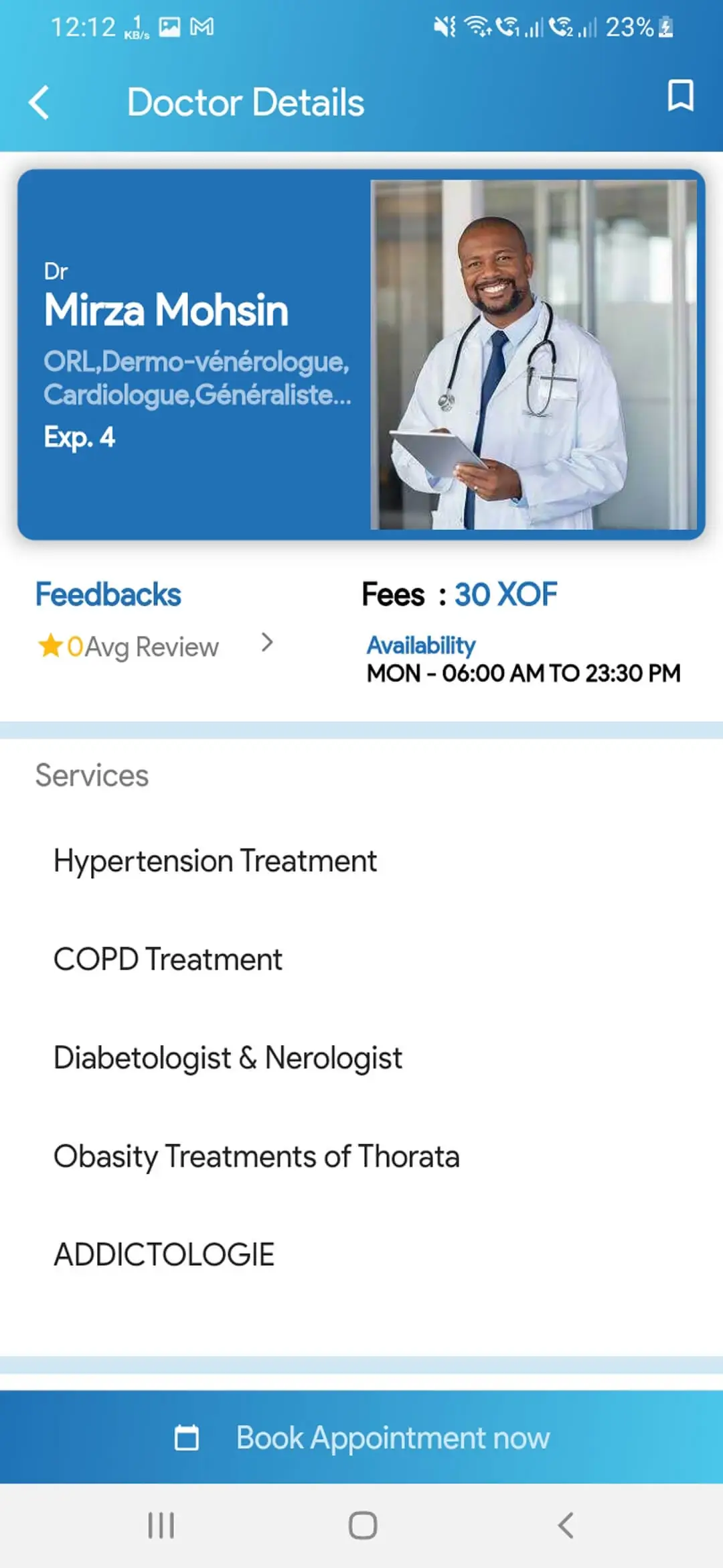 Doctor Appointment and Online Pharmacy user — Doctor Details