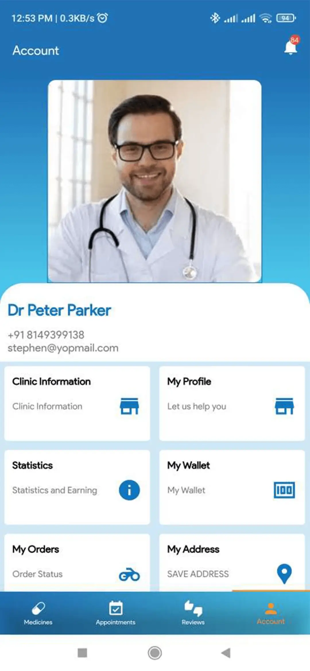Doctor Appointment and Online Pharmacy doctor — Account