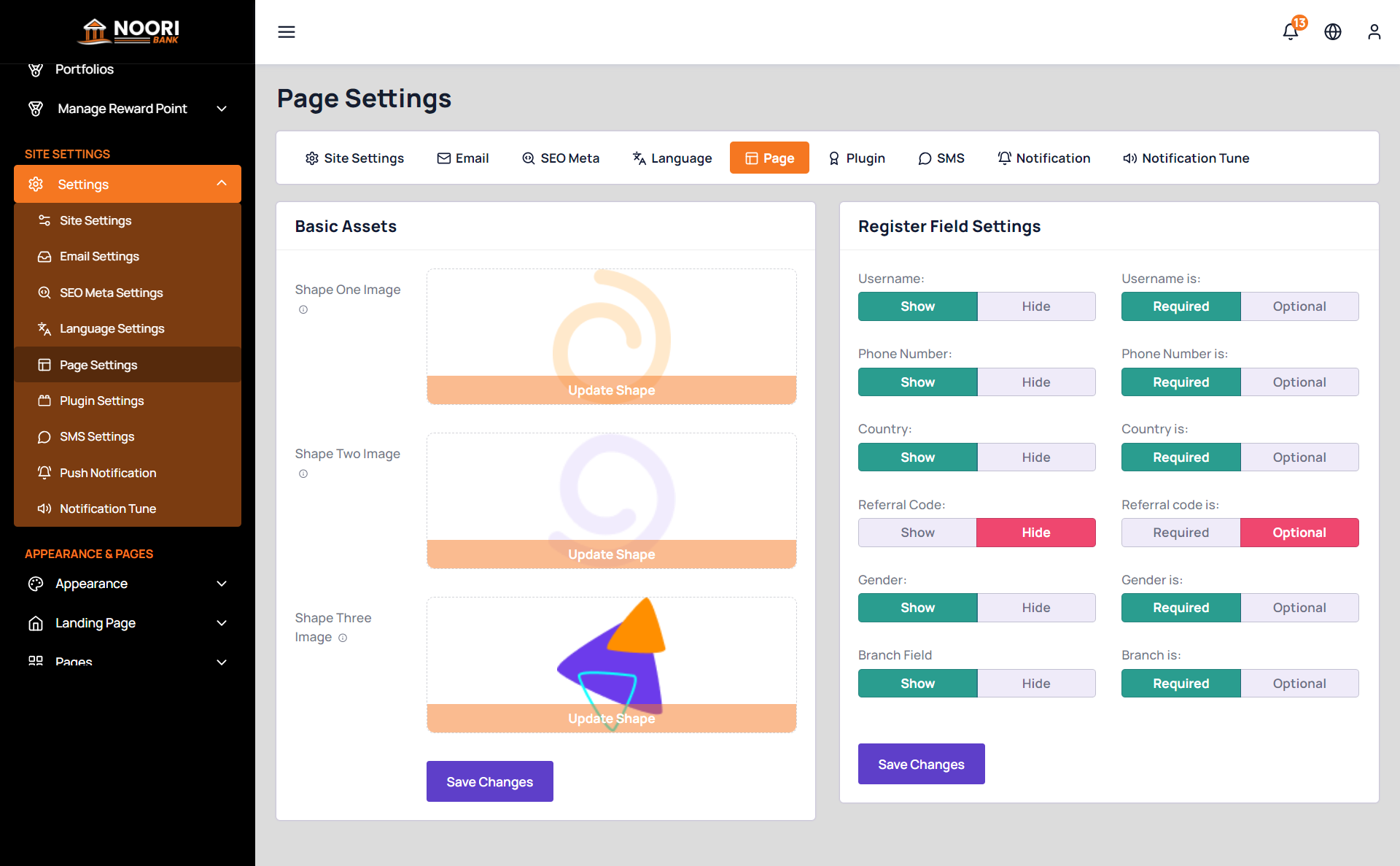 Digital bank admin — Setting