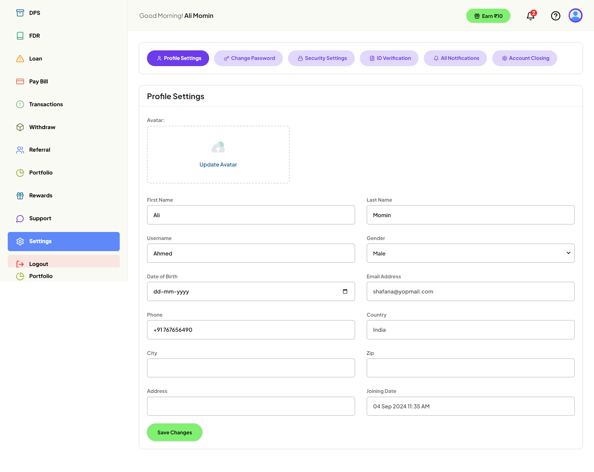 Digital bank user — Profile