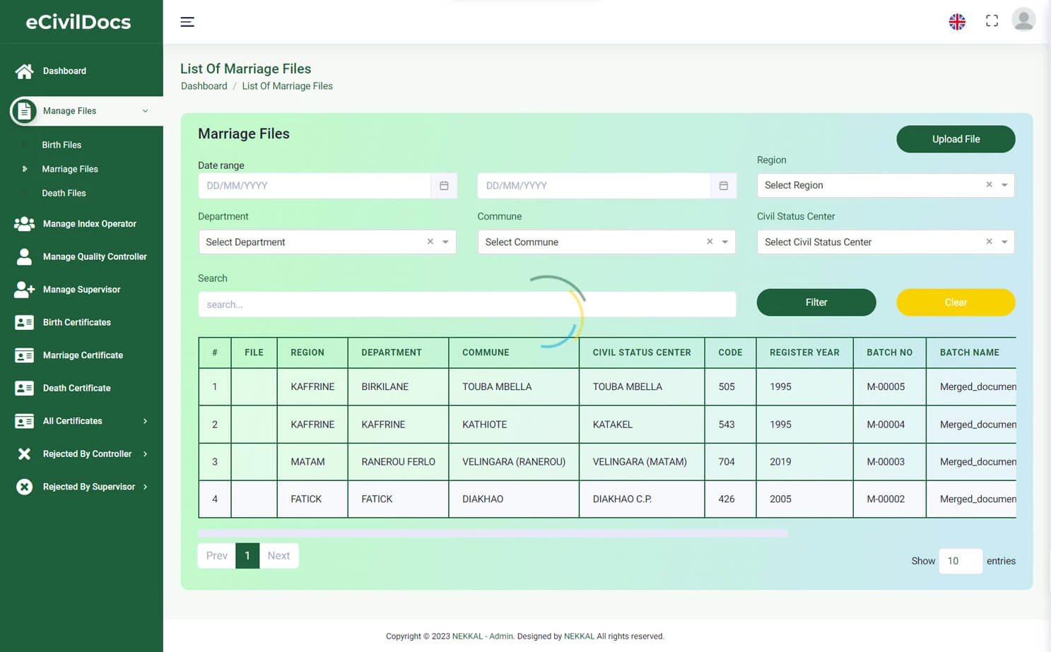 Digital Solution For Civil Documents admin — Manage Marriage Files