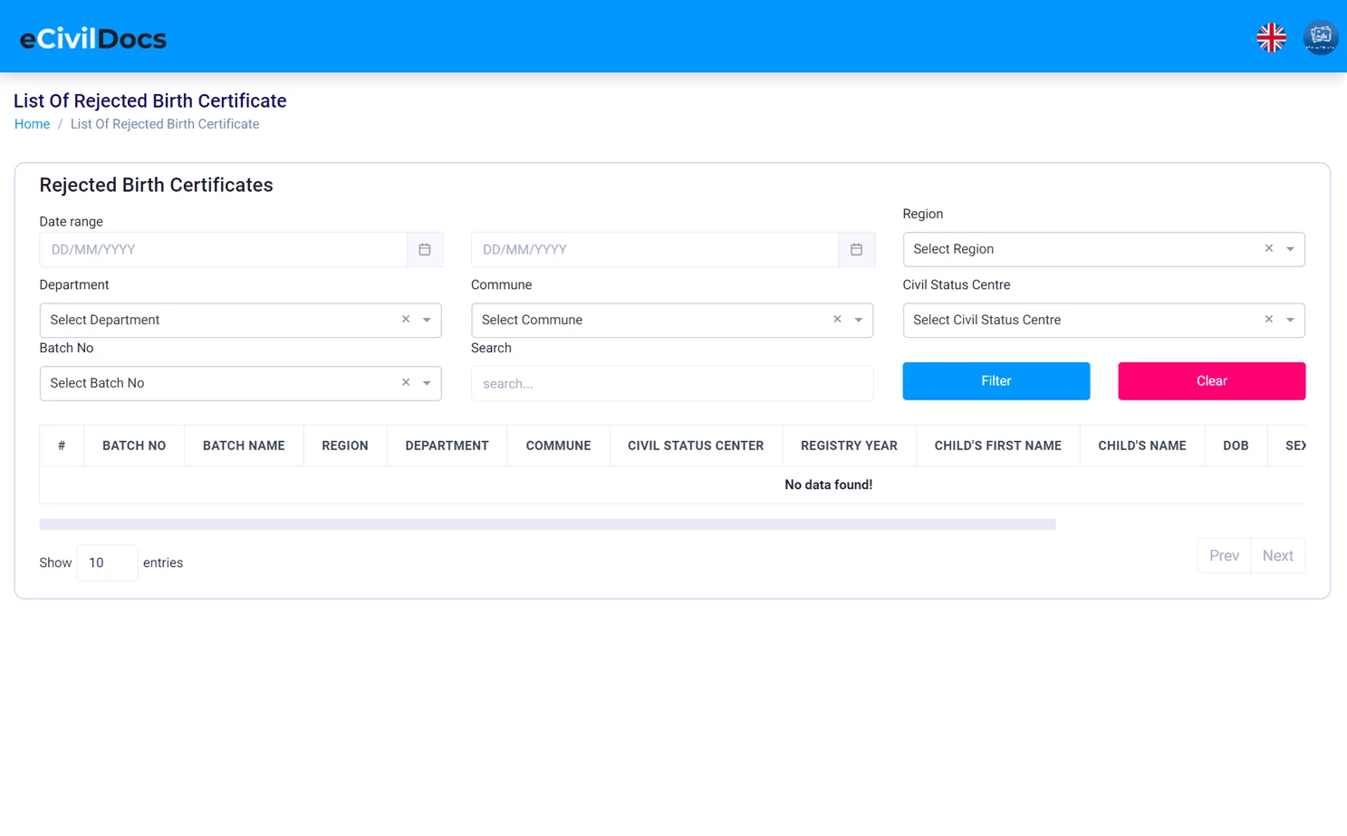 Digital Solution For Civil Documents indexer — Rejected Documents