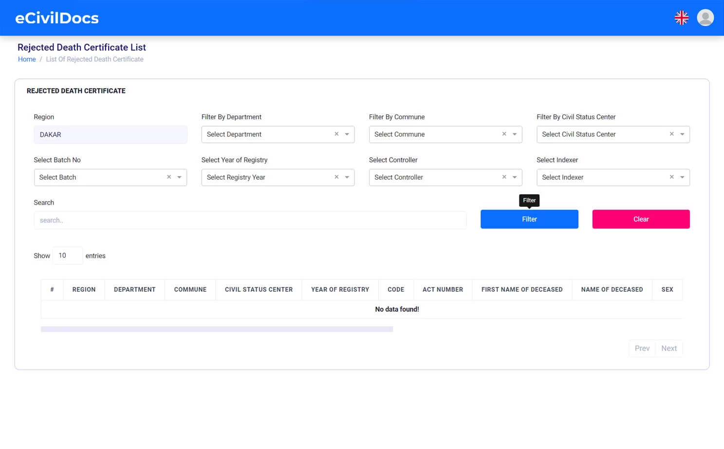 Digital Solution For Civil Documents supervisor — Rejected Death Certificate