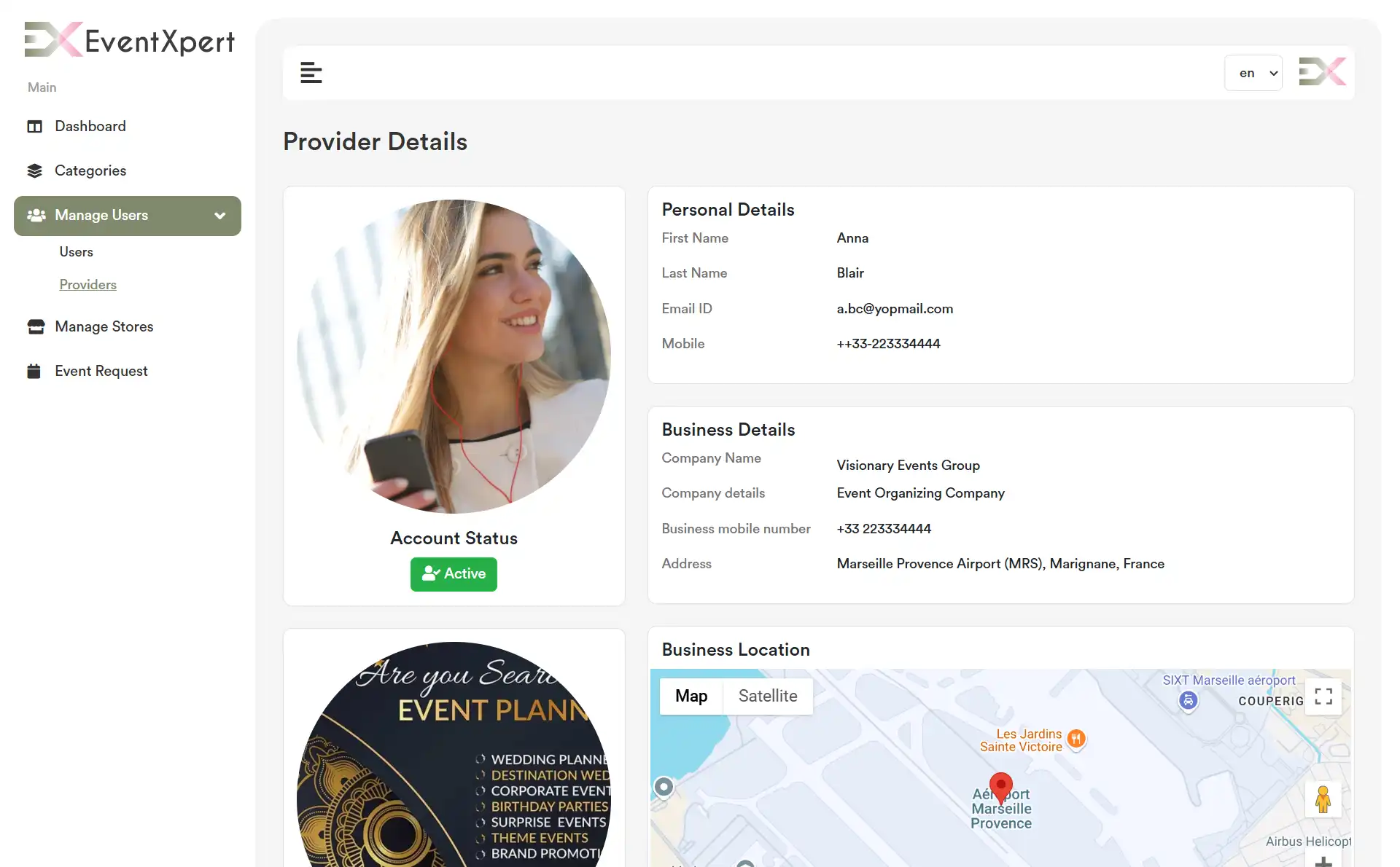 Admin Panel — Provider Details