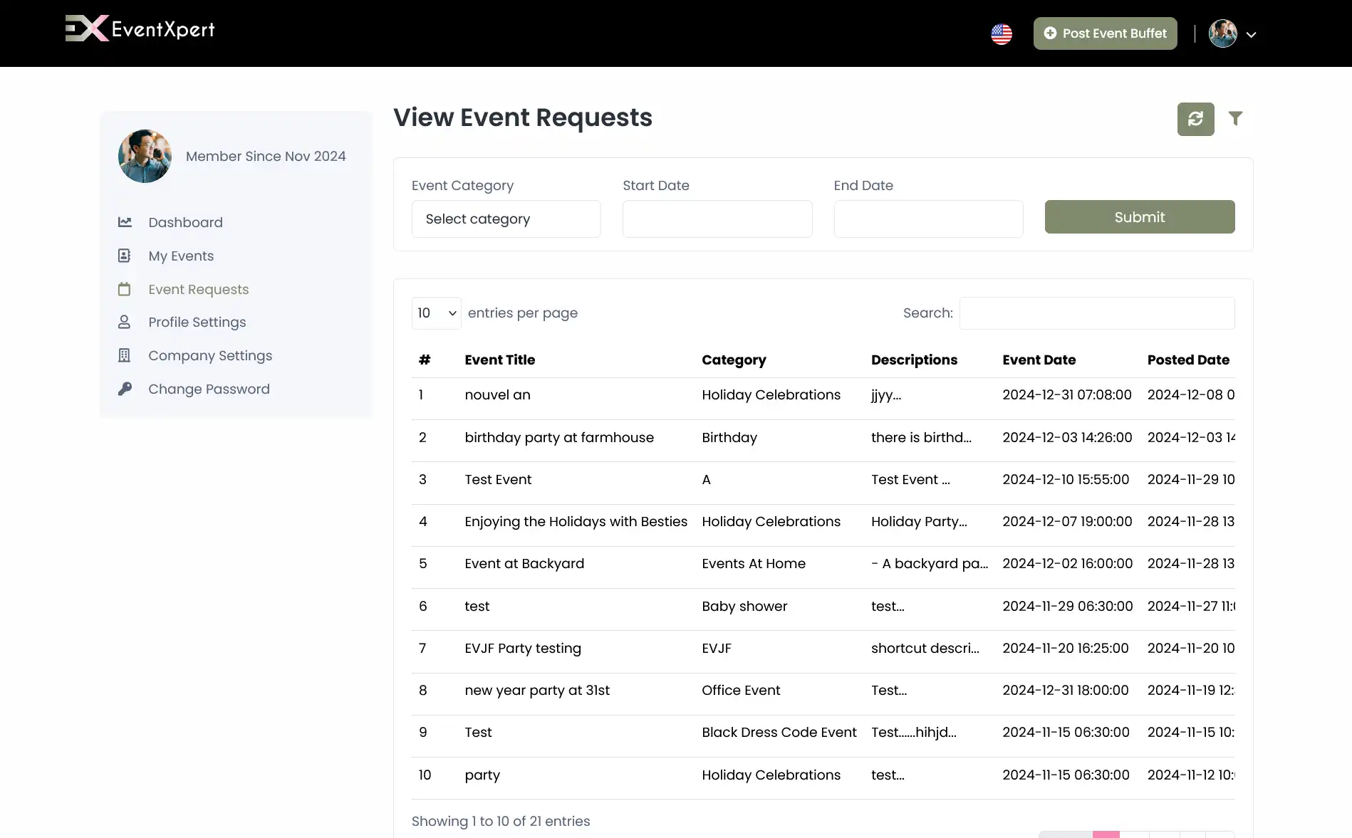 Service providers — View Event Request