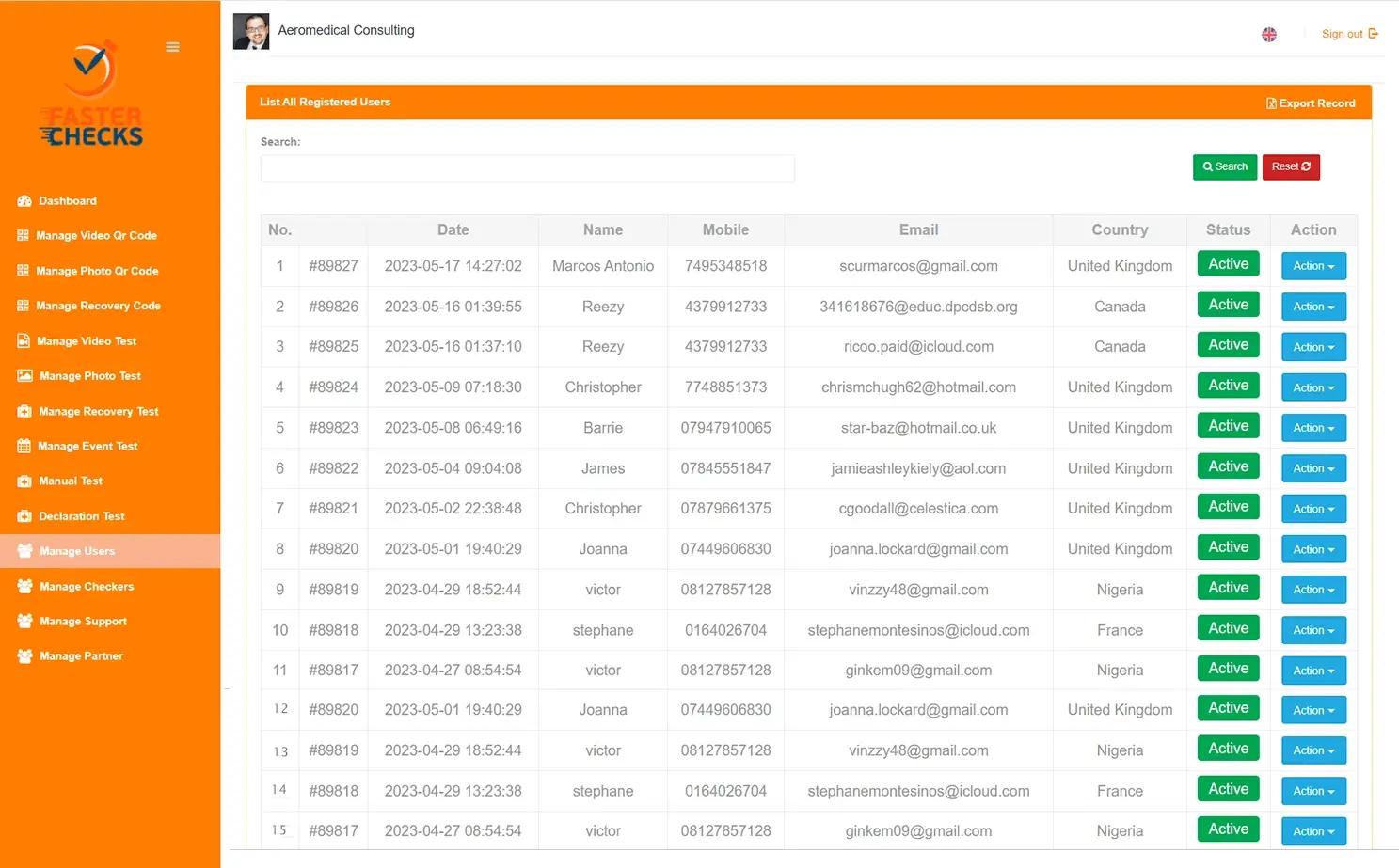 Antigen Test Verification Platform web — Manage Users