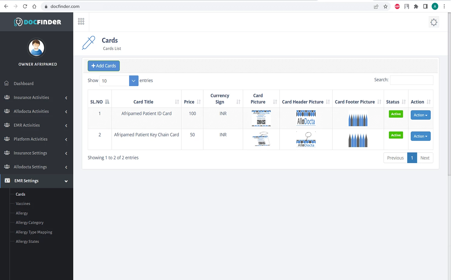 Docfinder admin — EMR Settings