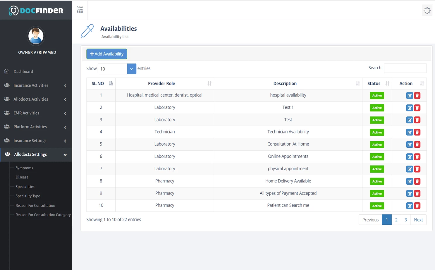 Docfinder admin — Allodocta Settings