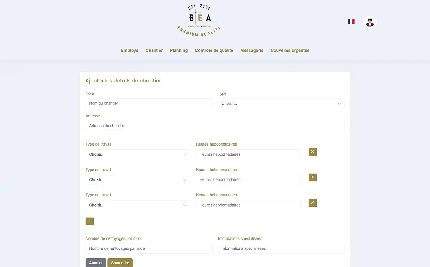 Home Cleaning Services web — Add Worksite