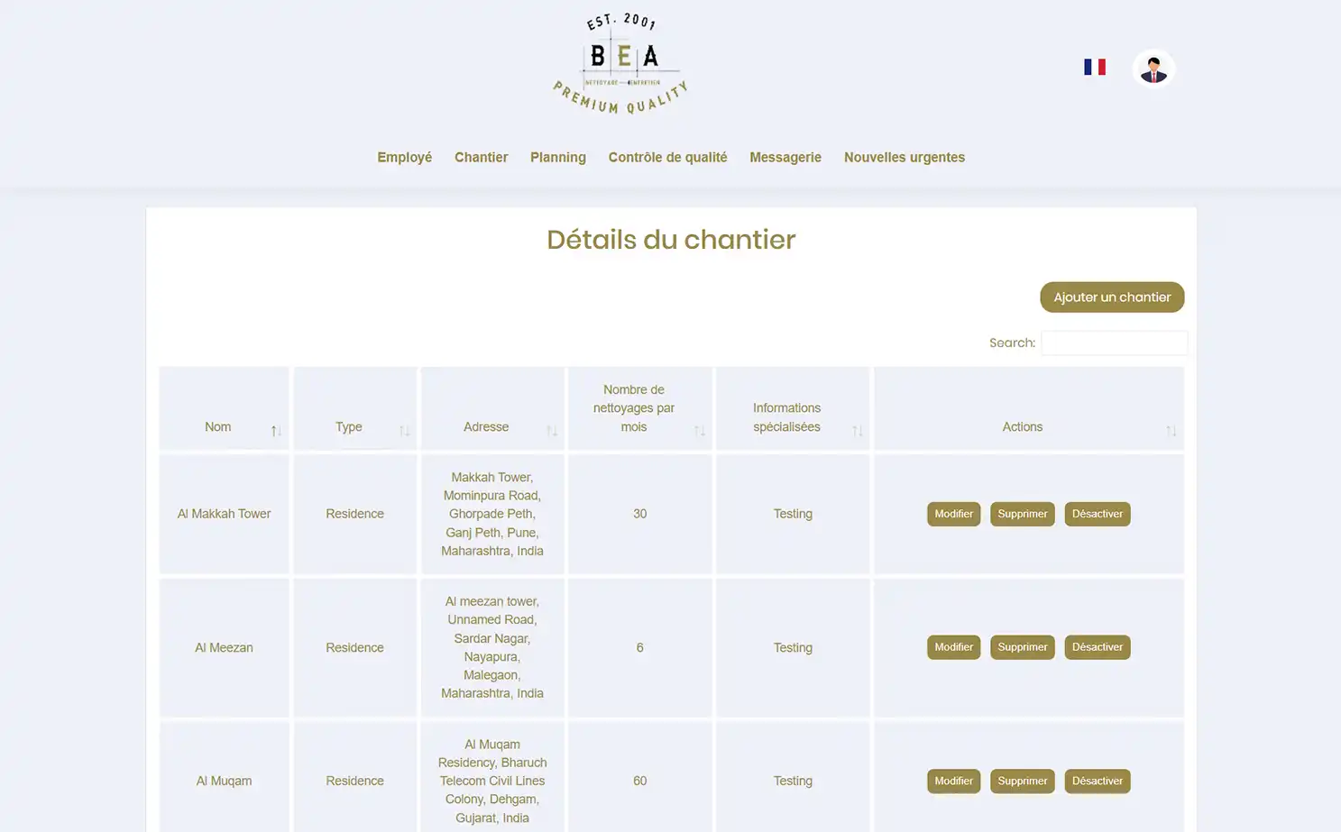 Home Cleaning Services web — Manage Worksites
