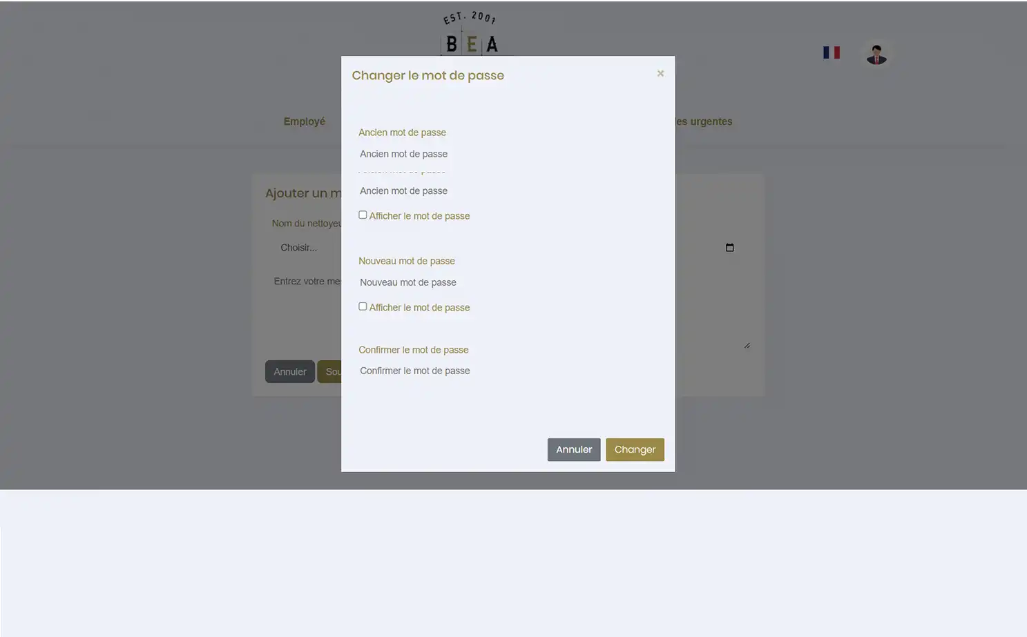 Home Cleaning Services web — Change Password
