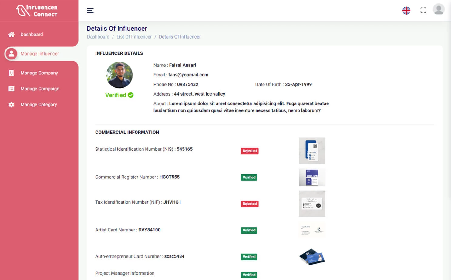 Influencer Marketplace — admin — Details Of Influencer