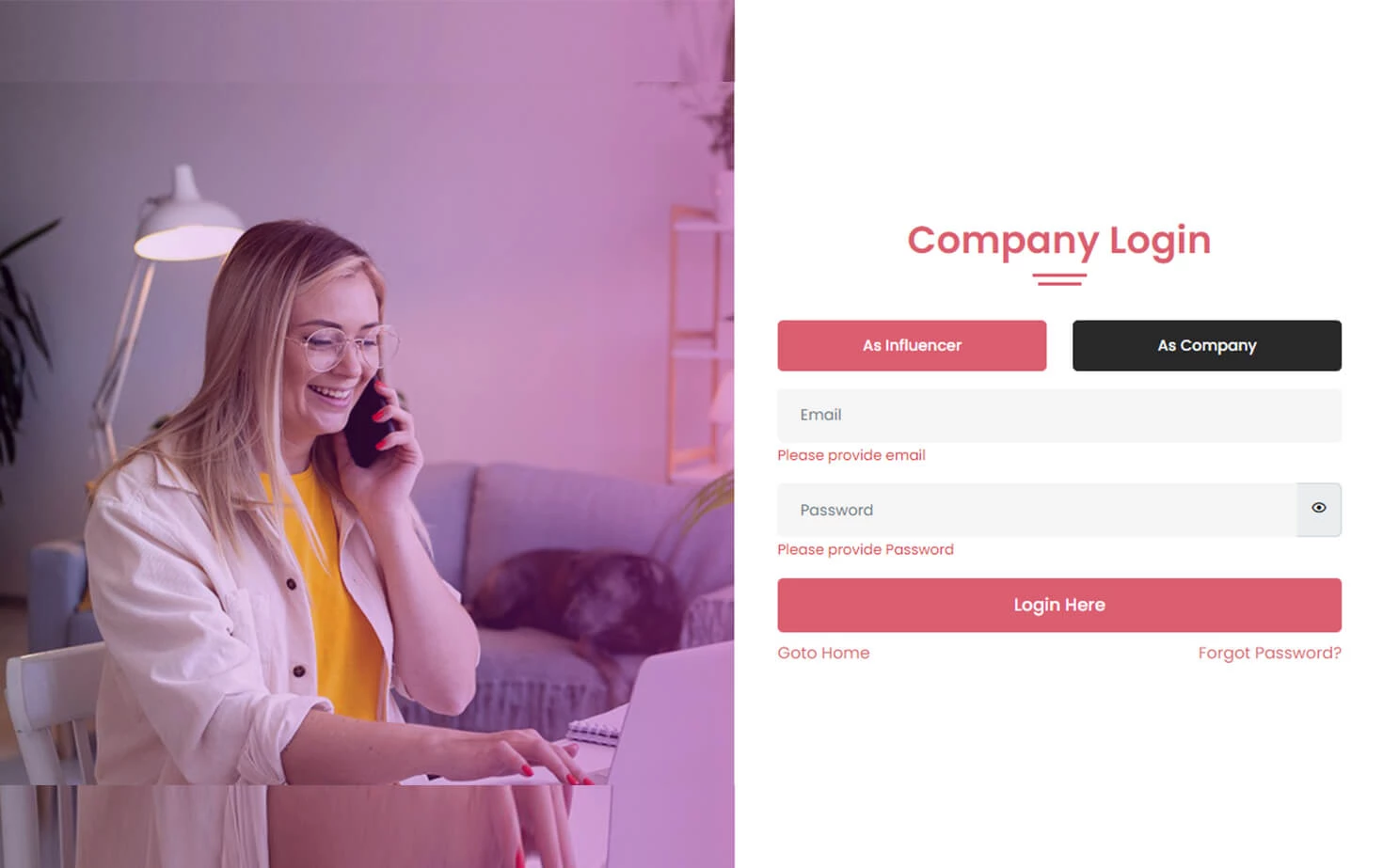 Influencer Marketplace — company — Company Login