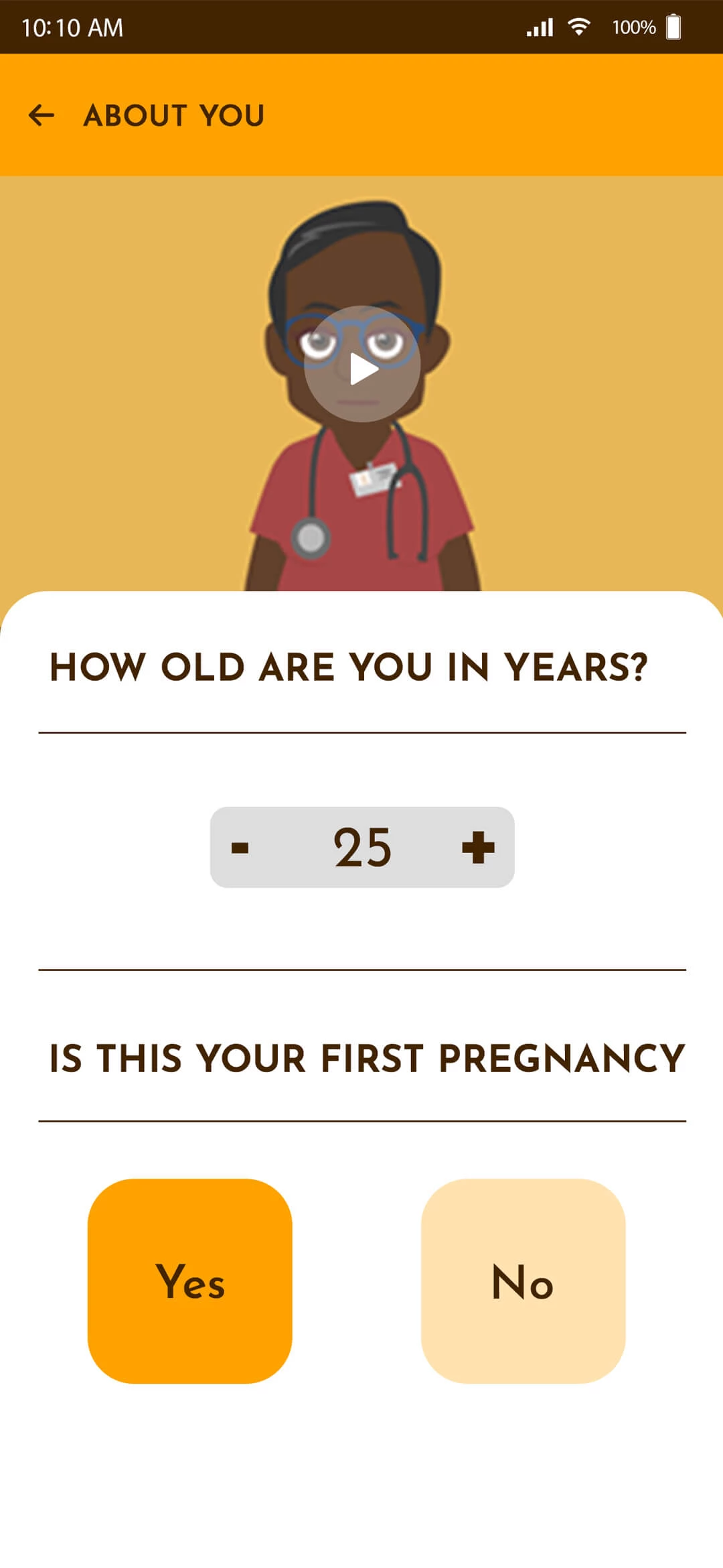 Pregnancy Management App app — Enter Your Age