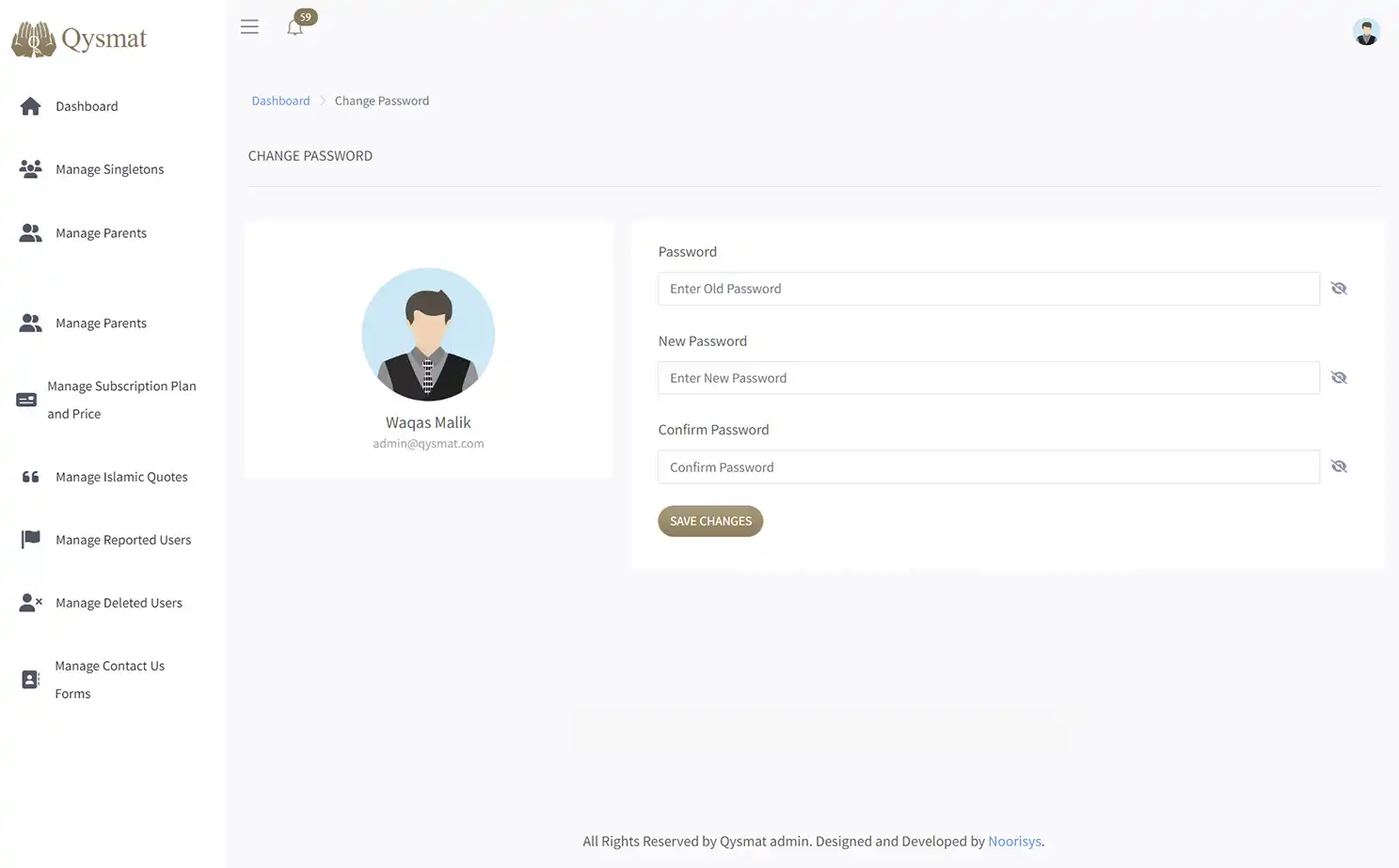 Match Making Application web — Change Password