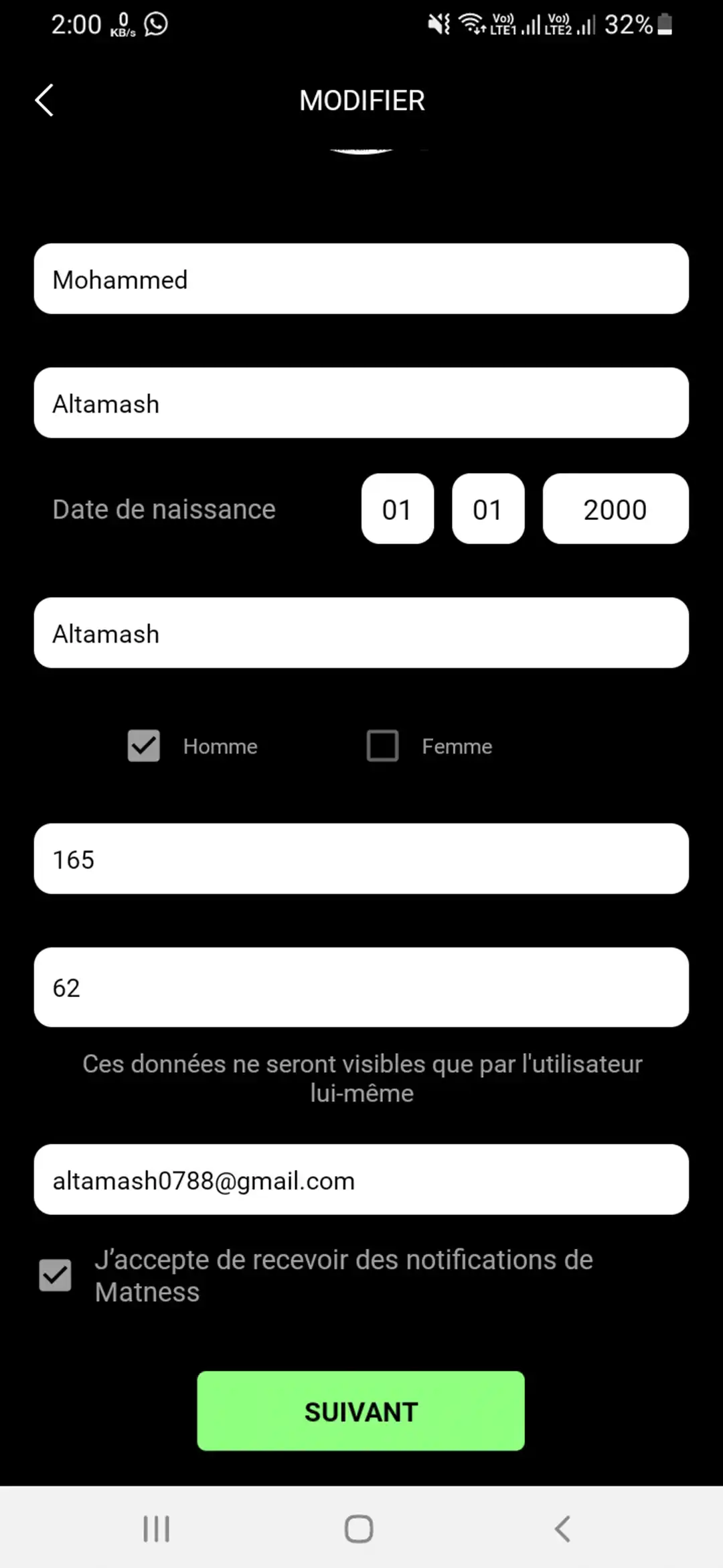 matness user — Edit Profile