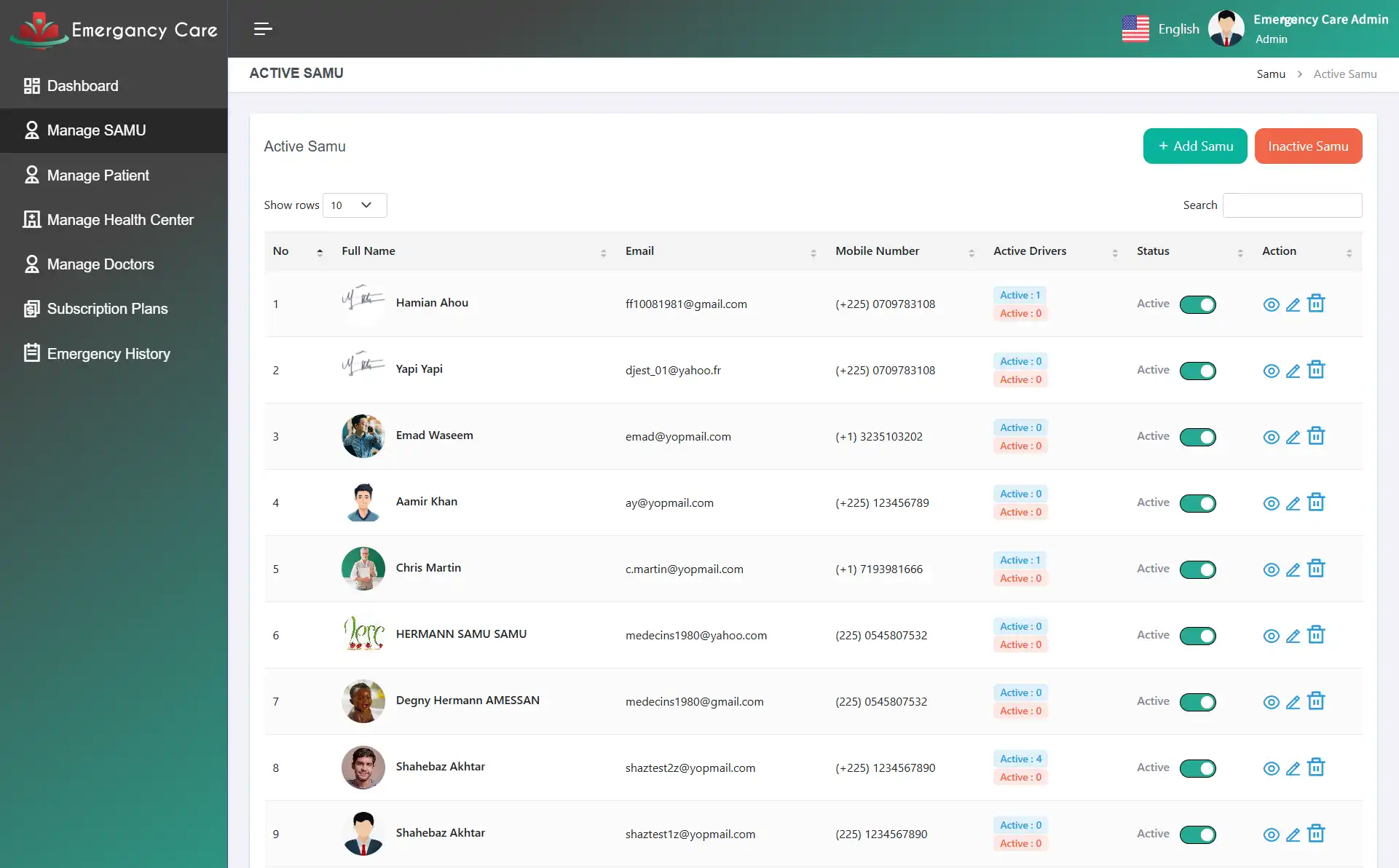 Admin App — Manage SAMU