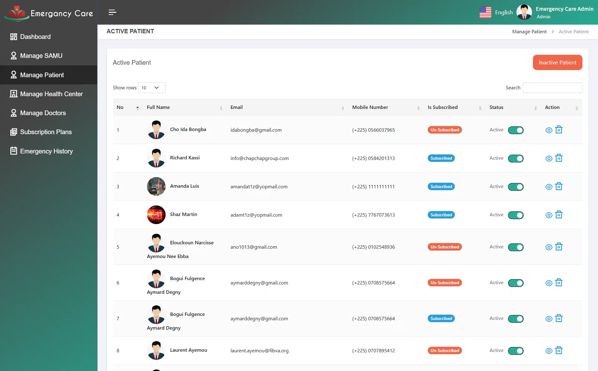 Admin App — Manage Patient