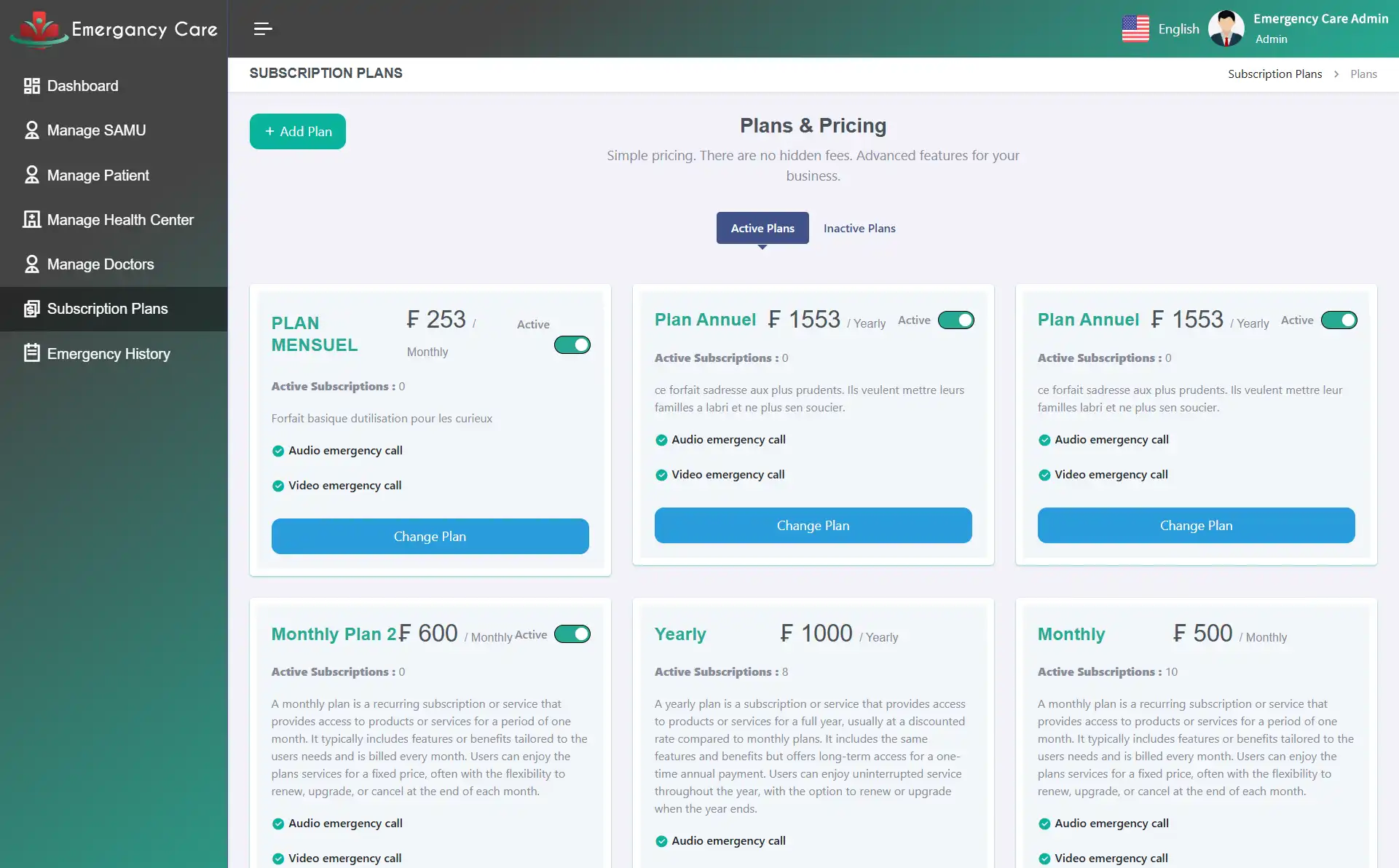 Admin App — Subscription Plans