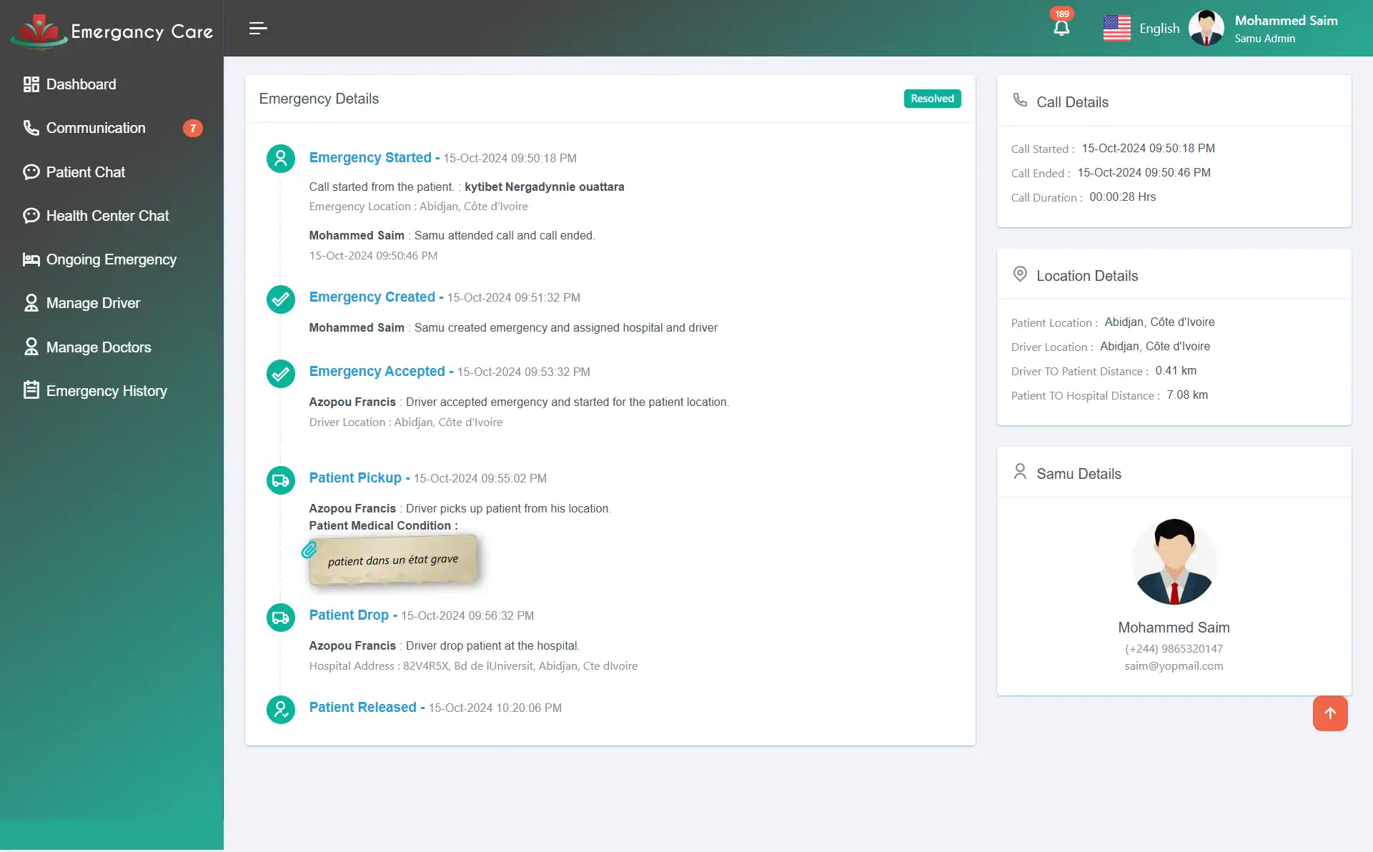 SAMU Web — Emergency Details