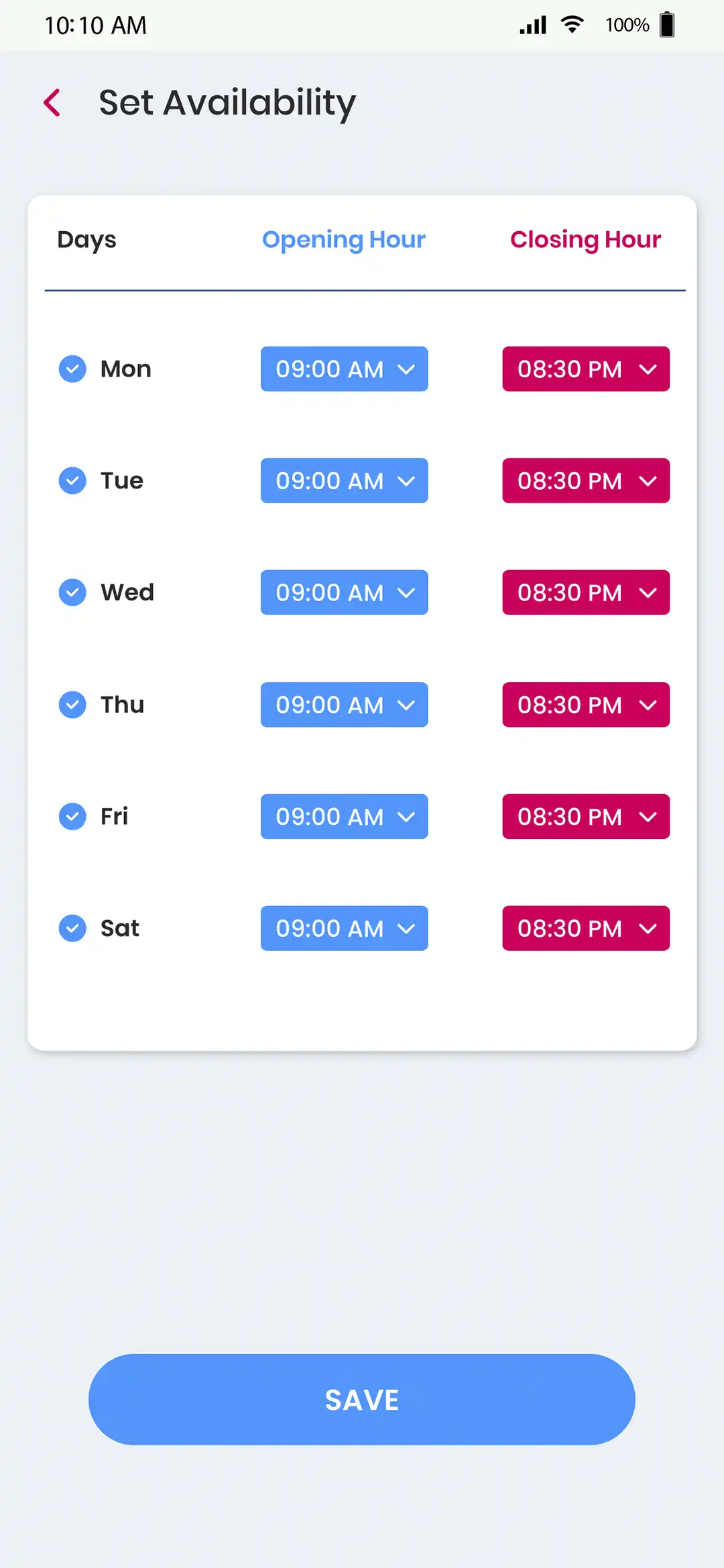 Market Place — service provider — Set Availability