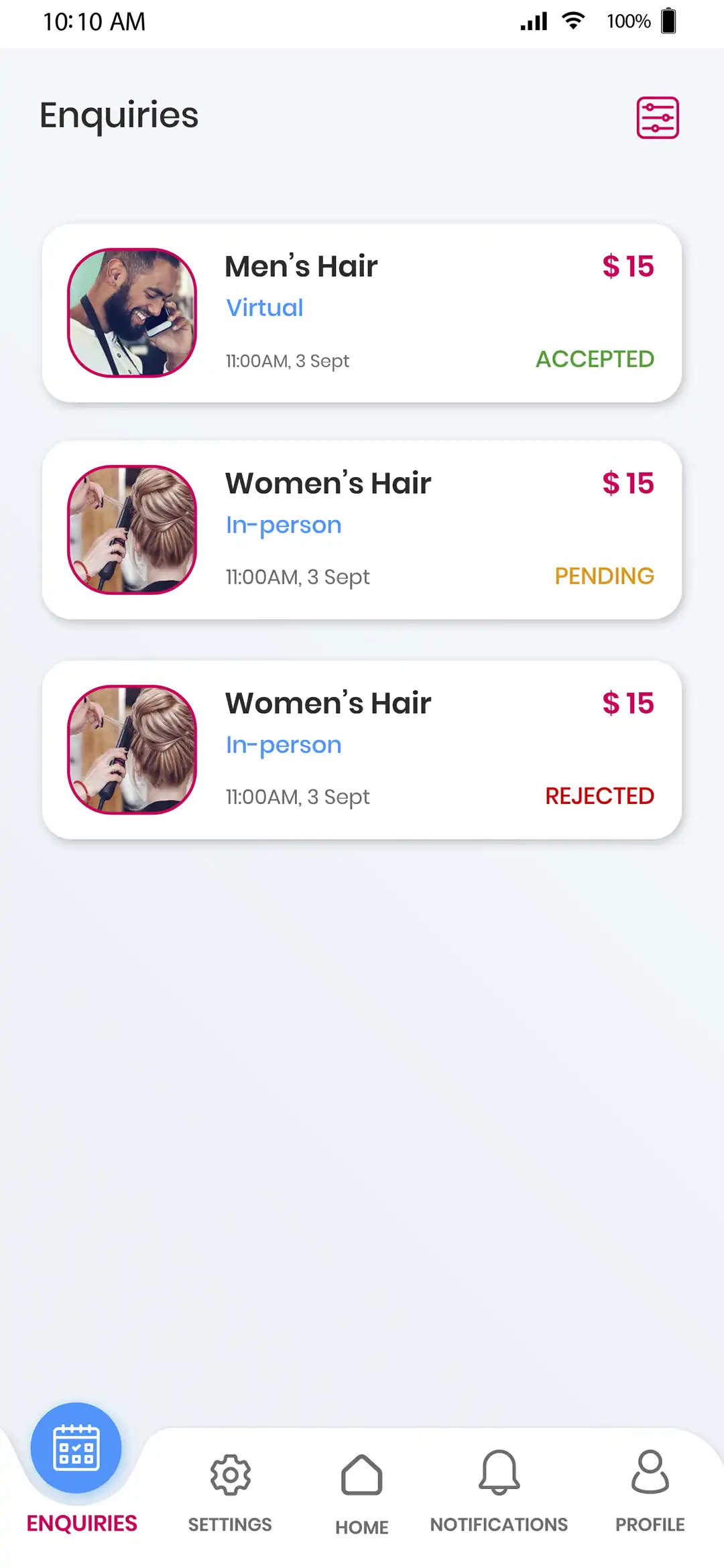 Market Place — user — Bookings