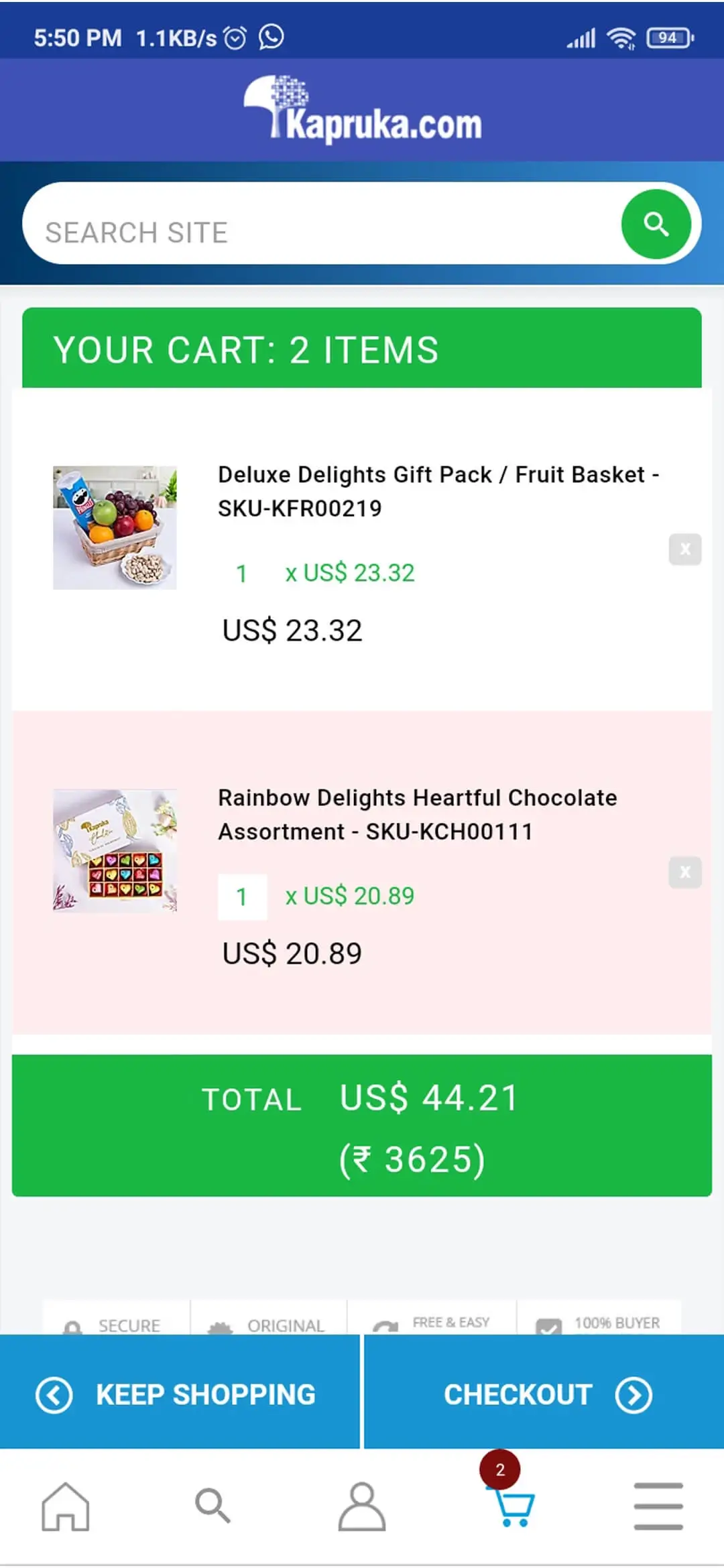 Online Shop app — My Cart