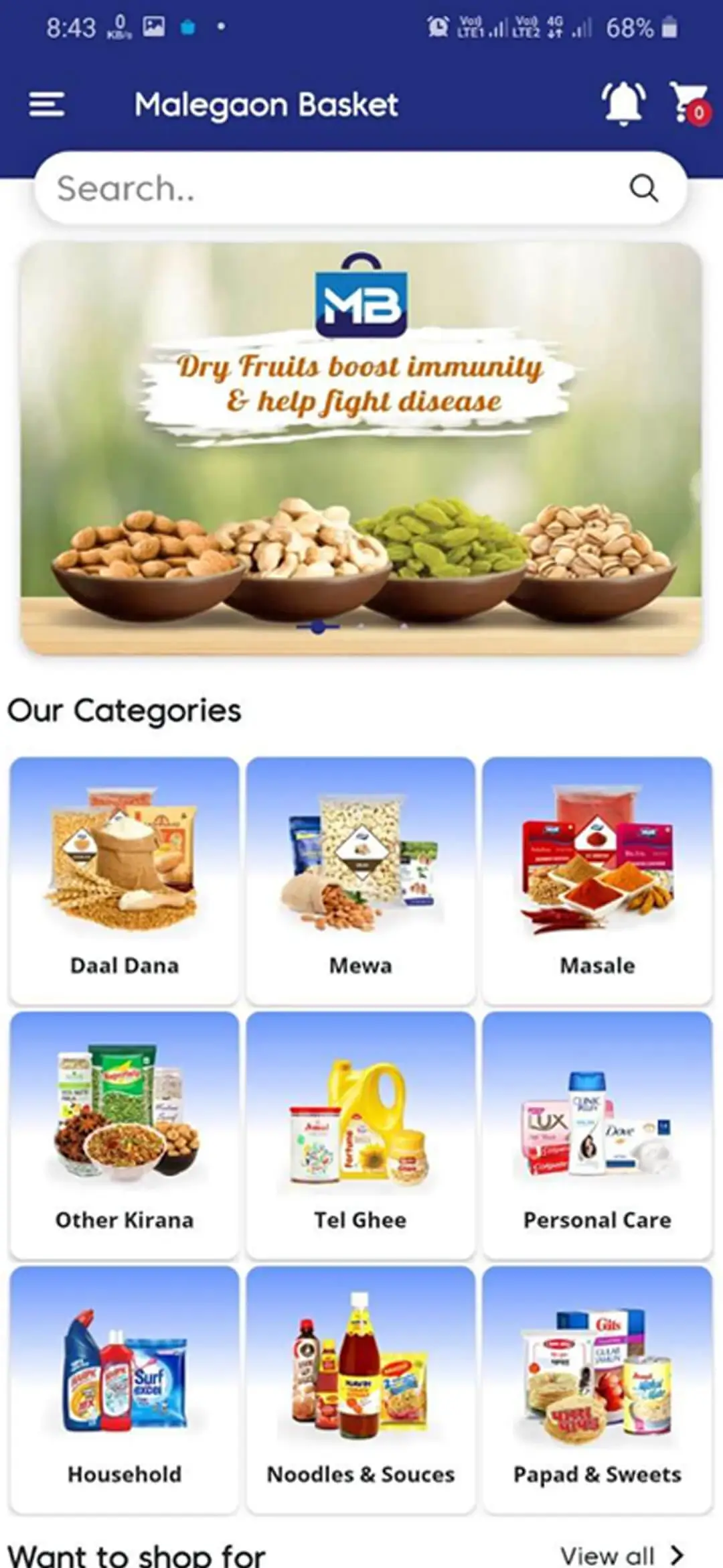 Grocery user app — Dashboard