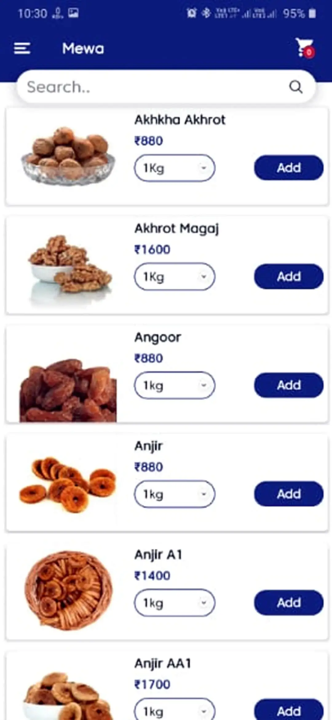 Grocery user app — Sub Category
