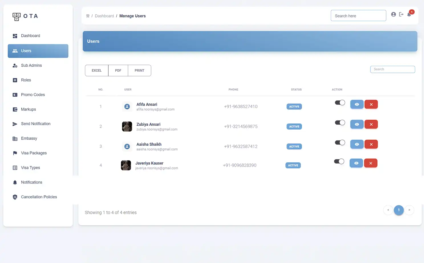 Online Travel Agency — admin — Users