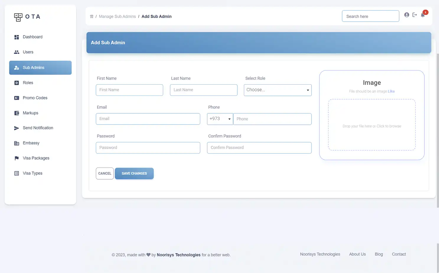 Online Travel Agency — admin — Add Sub Admin