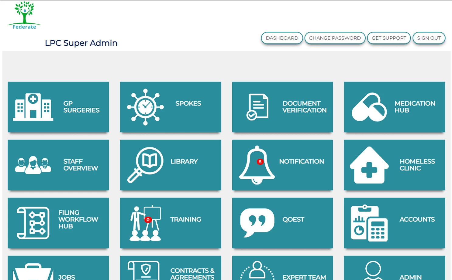 Primary care admin — Dashboard