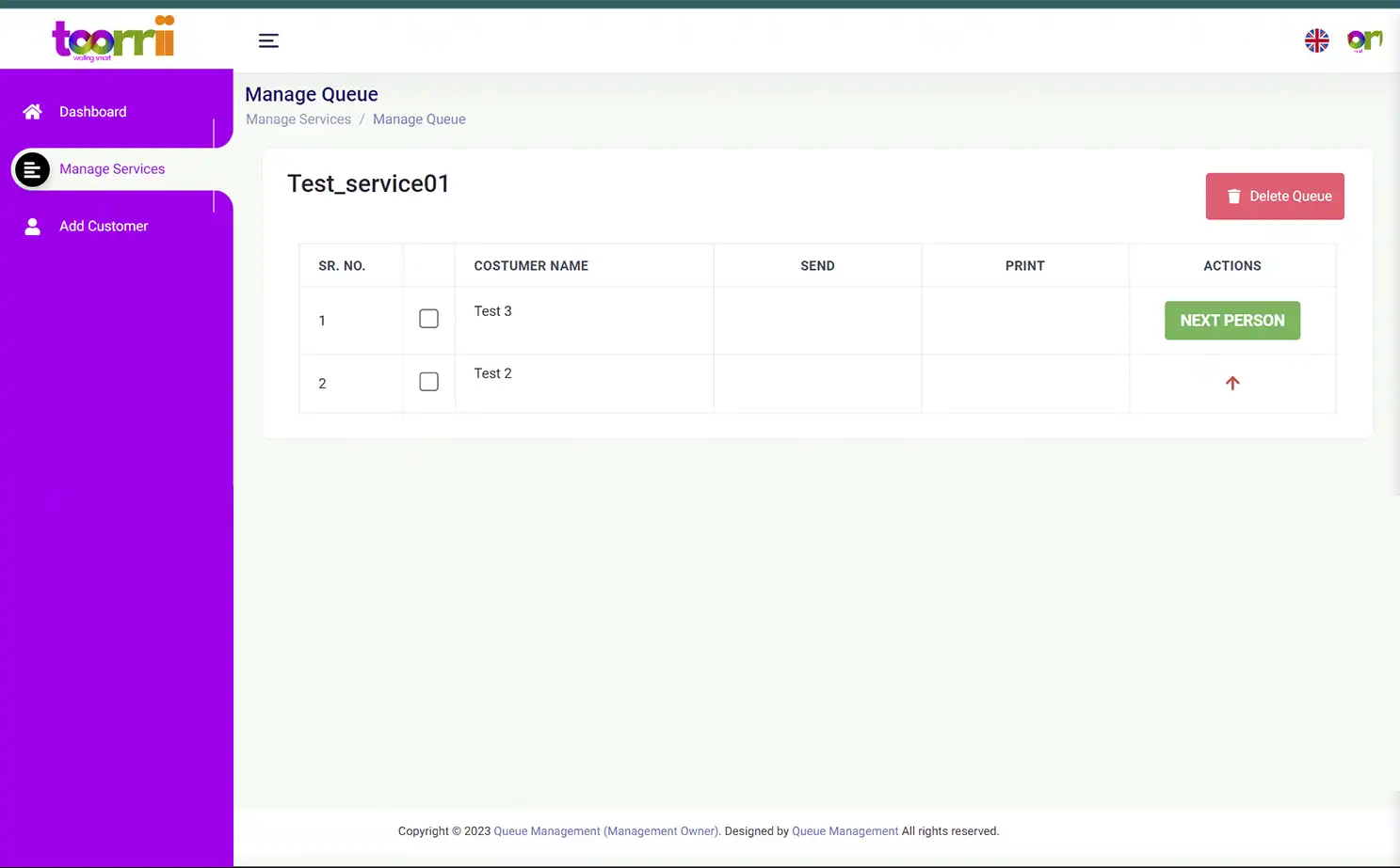 Queue Management business owner — Manage Queue