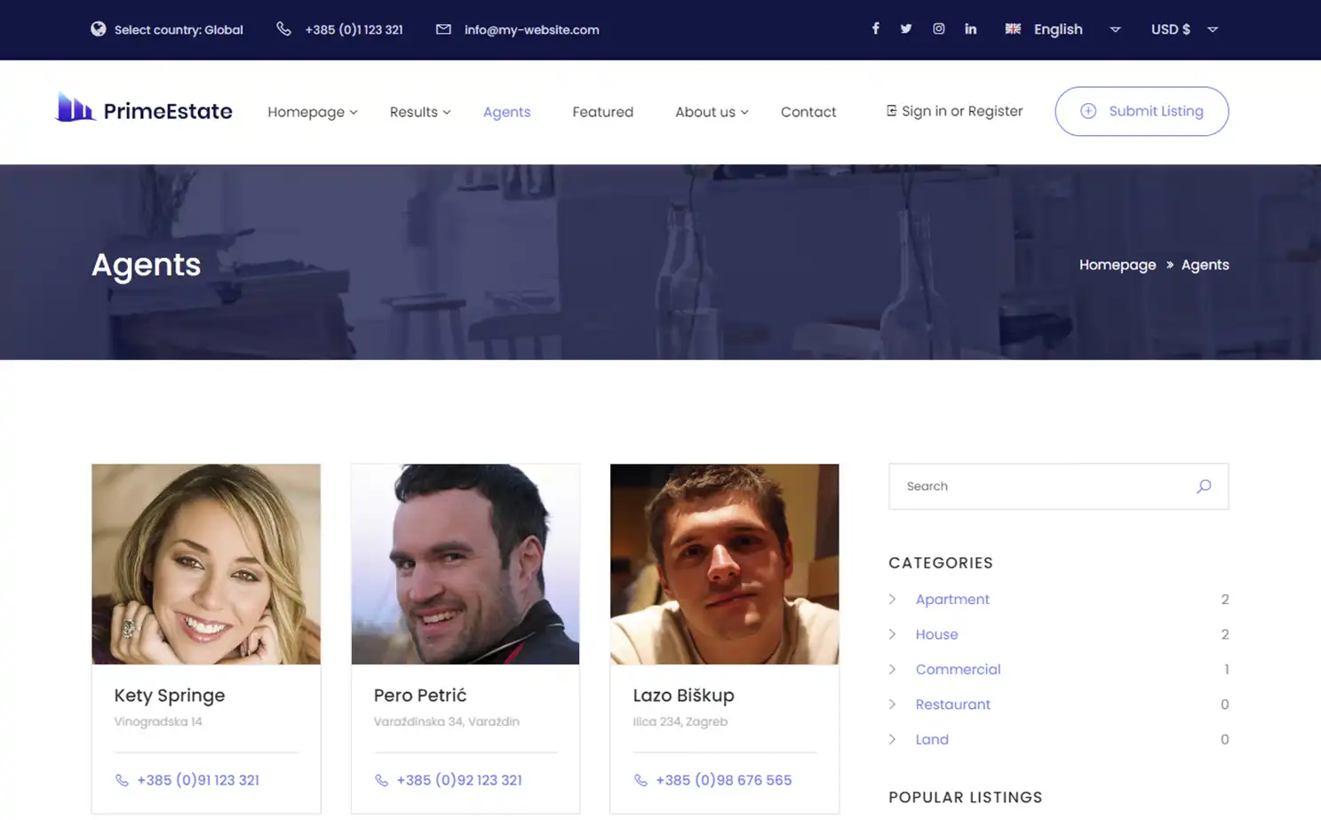 Real Estate Portal app — Agents