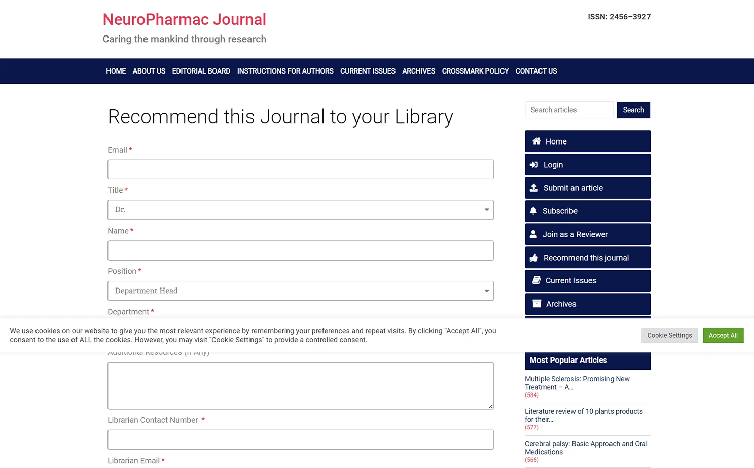 Researcher Personal Presentation website — Registration