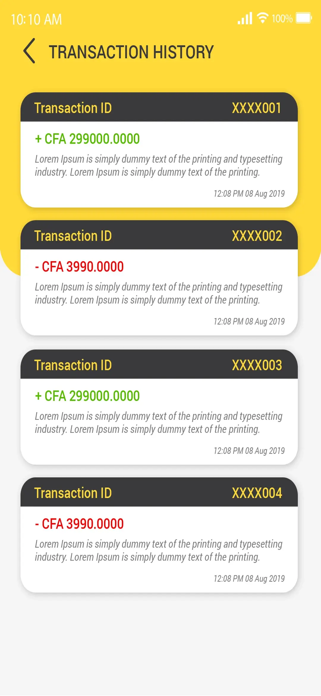 Online Payment Application — user app — Transaction History