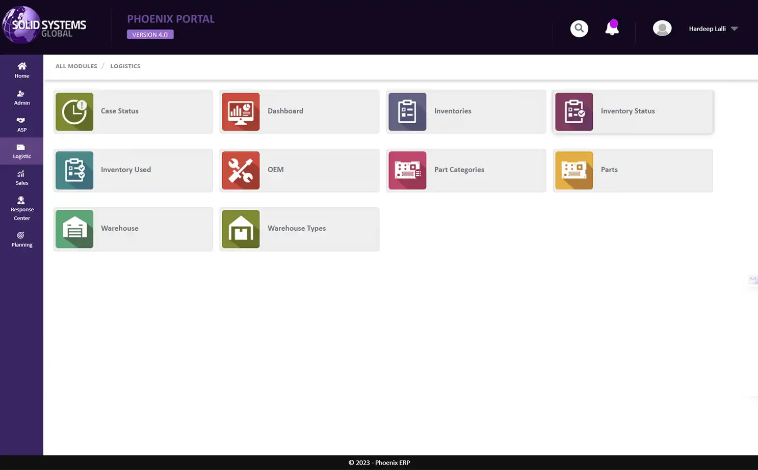 Service Management and Resolution Platform admin panel — Logistics