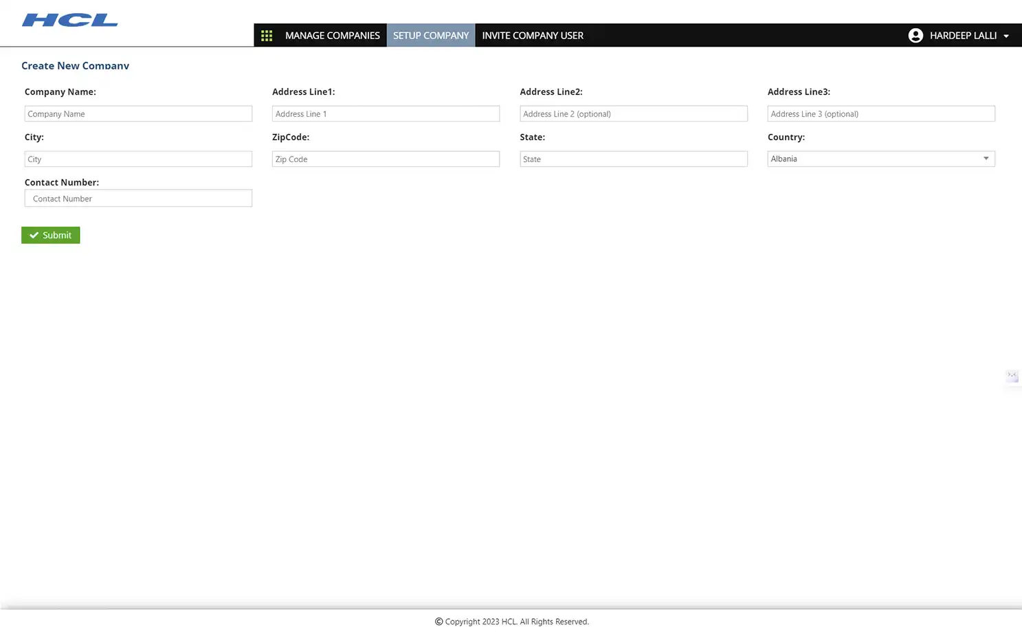 Service Management and Resolution Platform customer panel — Setup Company
