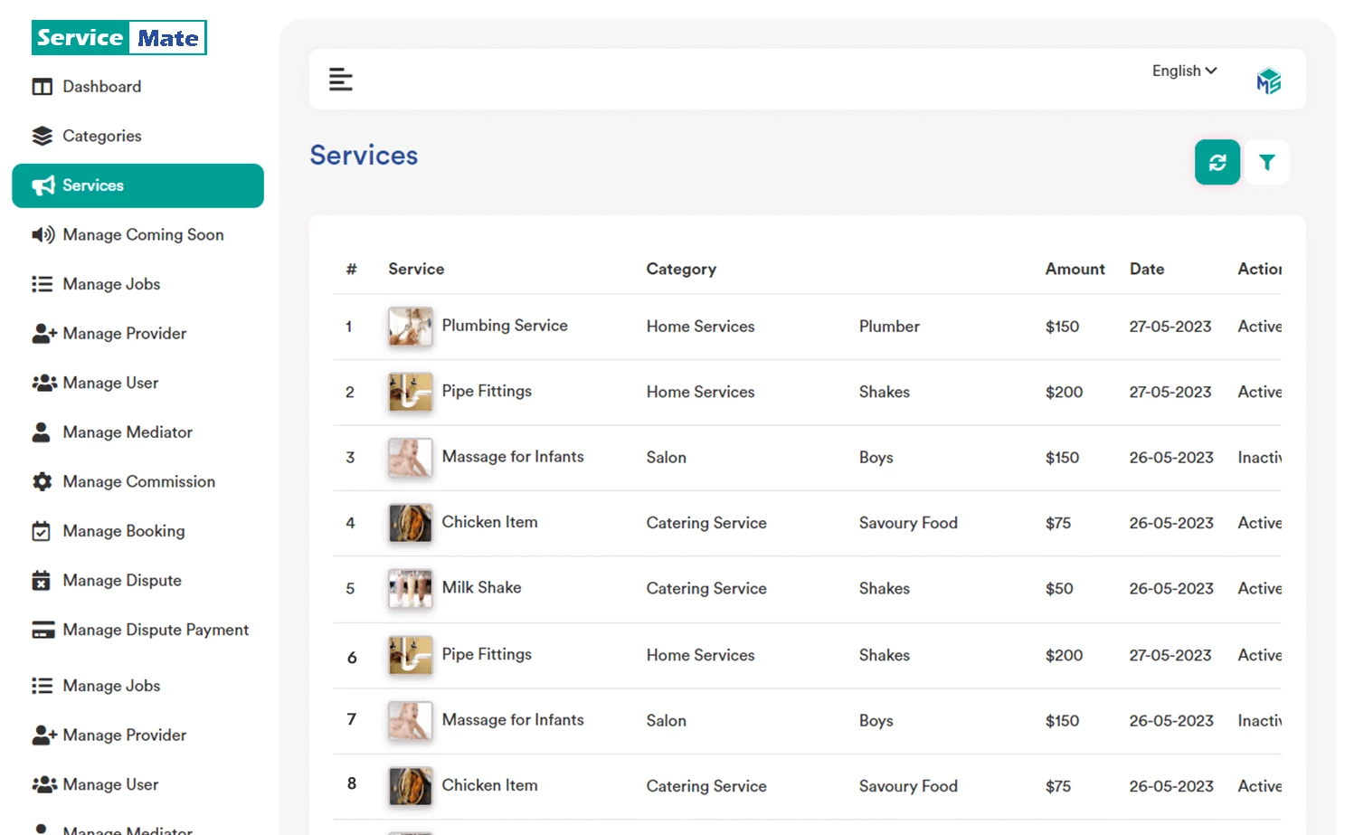 Service provider admin — Services
