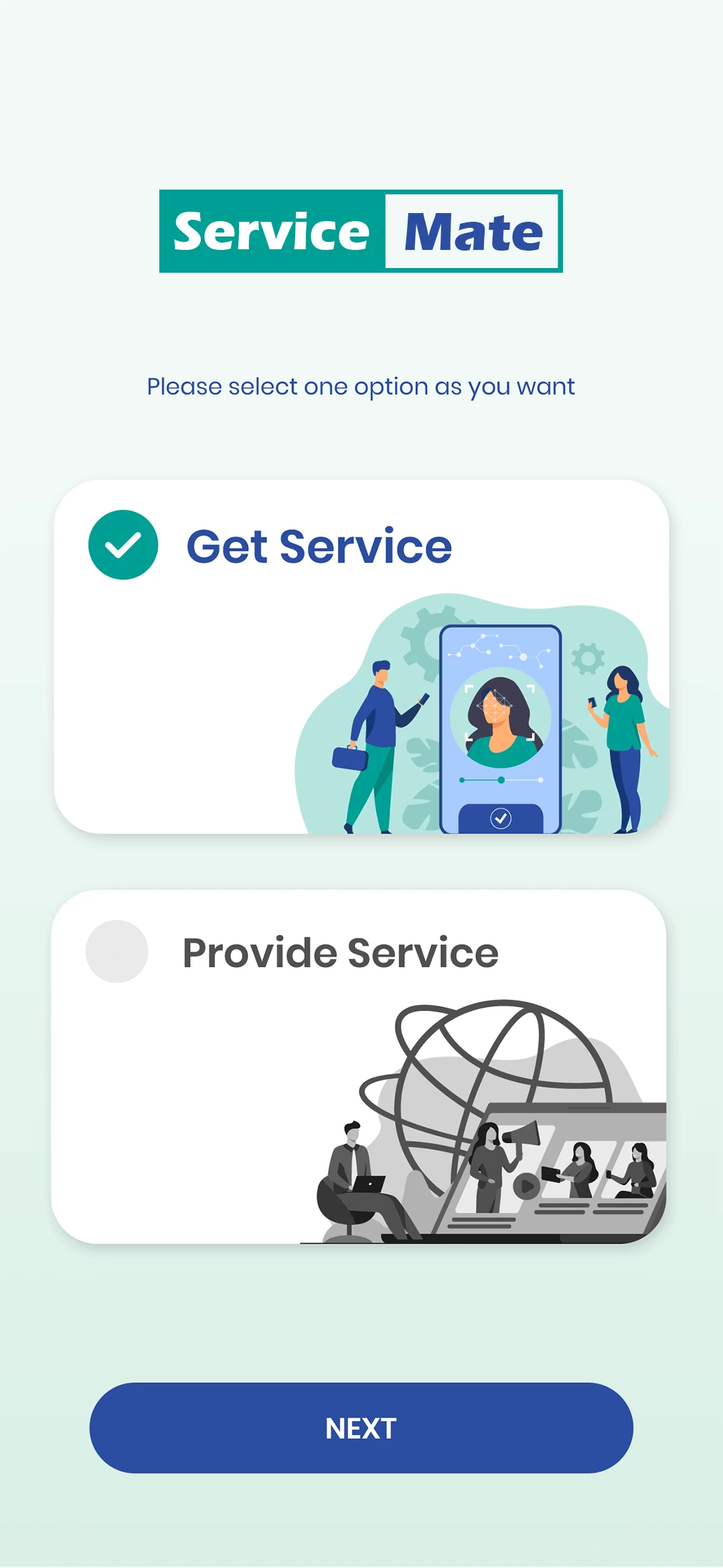 Service provider user — Select Option