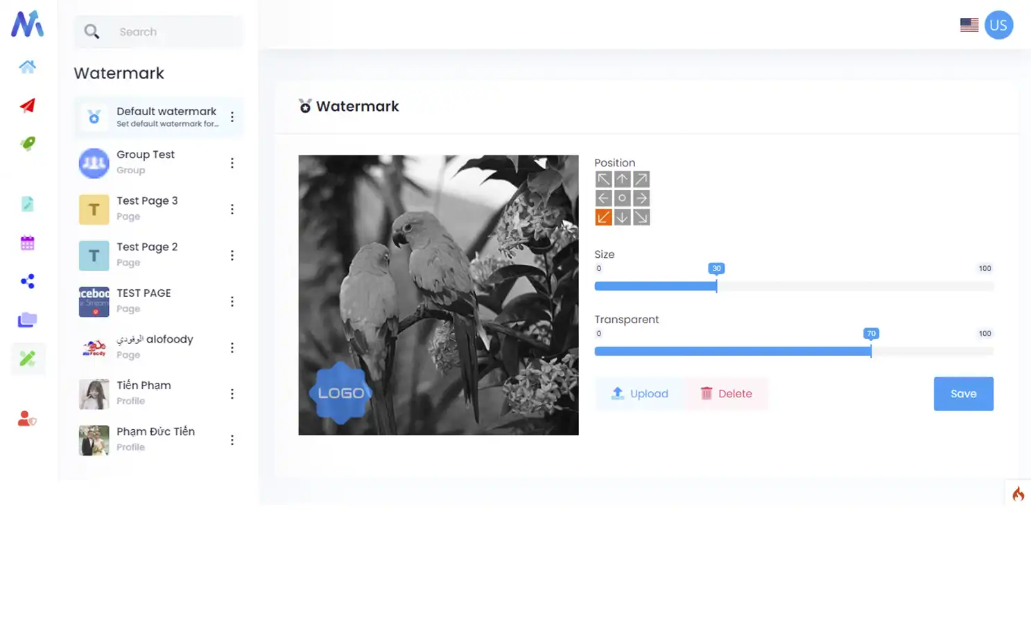 Social Media Marketing Tool web — Water Mark Manager