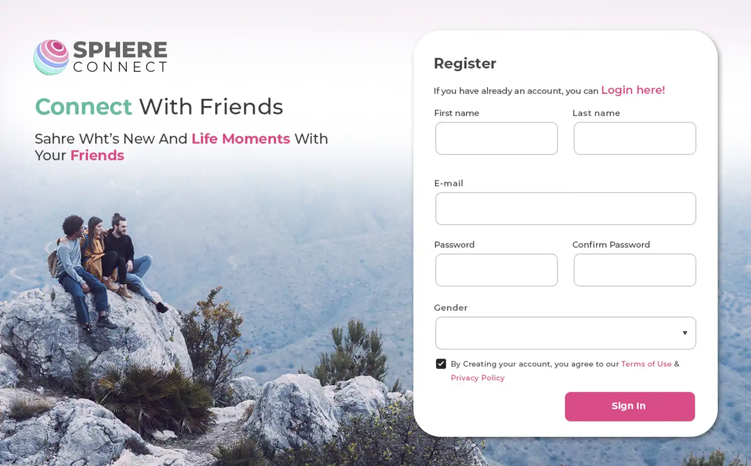 Social Media Platform app — Register