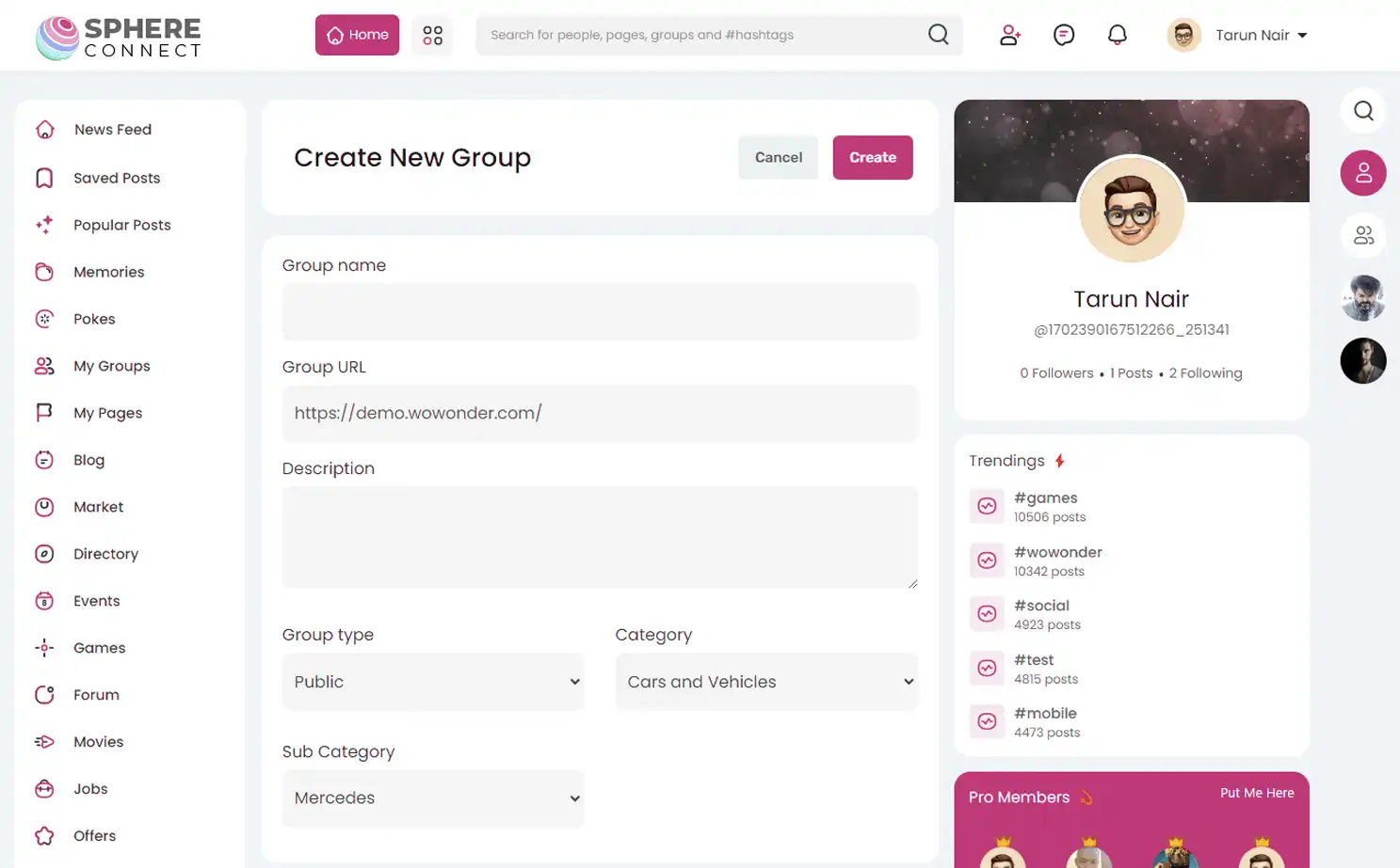 Social Media Platform app — Create Group