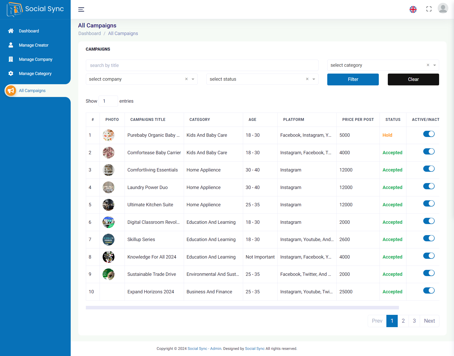 Social Sync — admin — List Of Campaigns