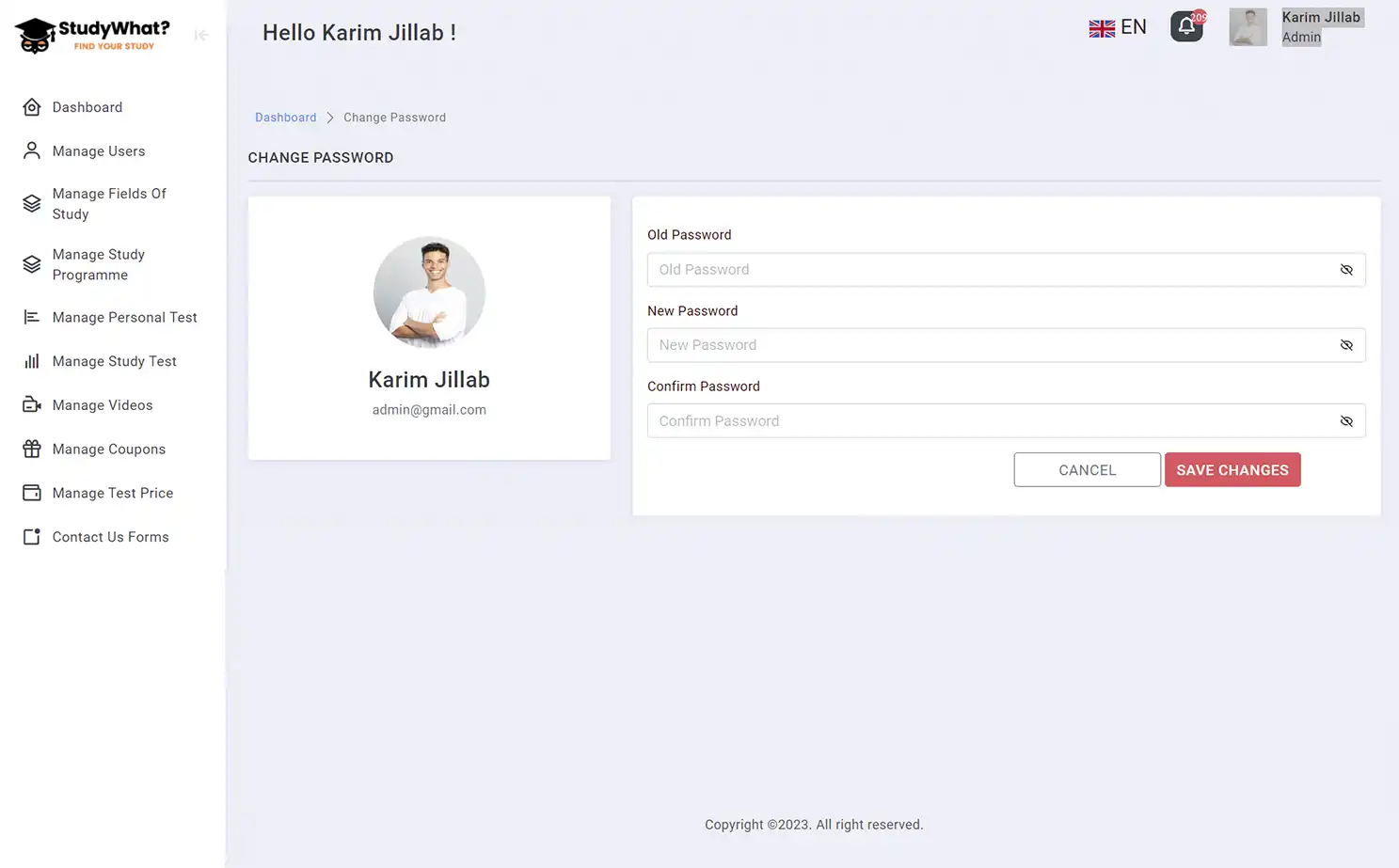 Study Matching Platform web — Change Password