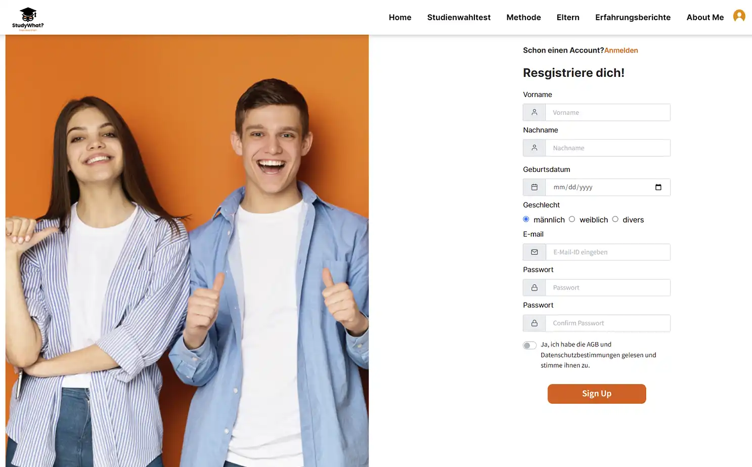 Study Matching Platform app — Register